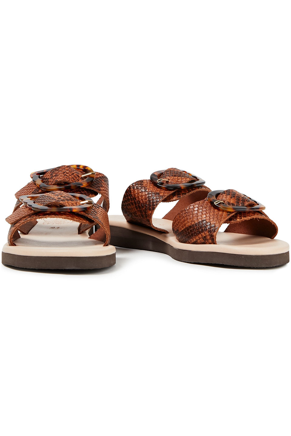 Ancient Greek Sandals Iaso Buckled Snake-effect Leather Slides In Brown