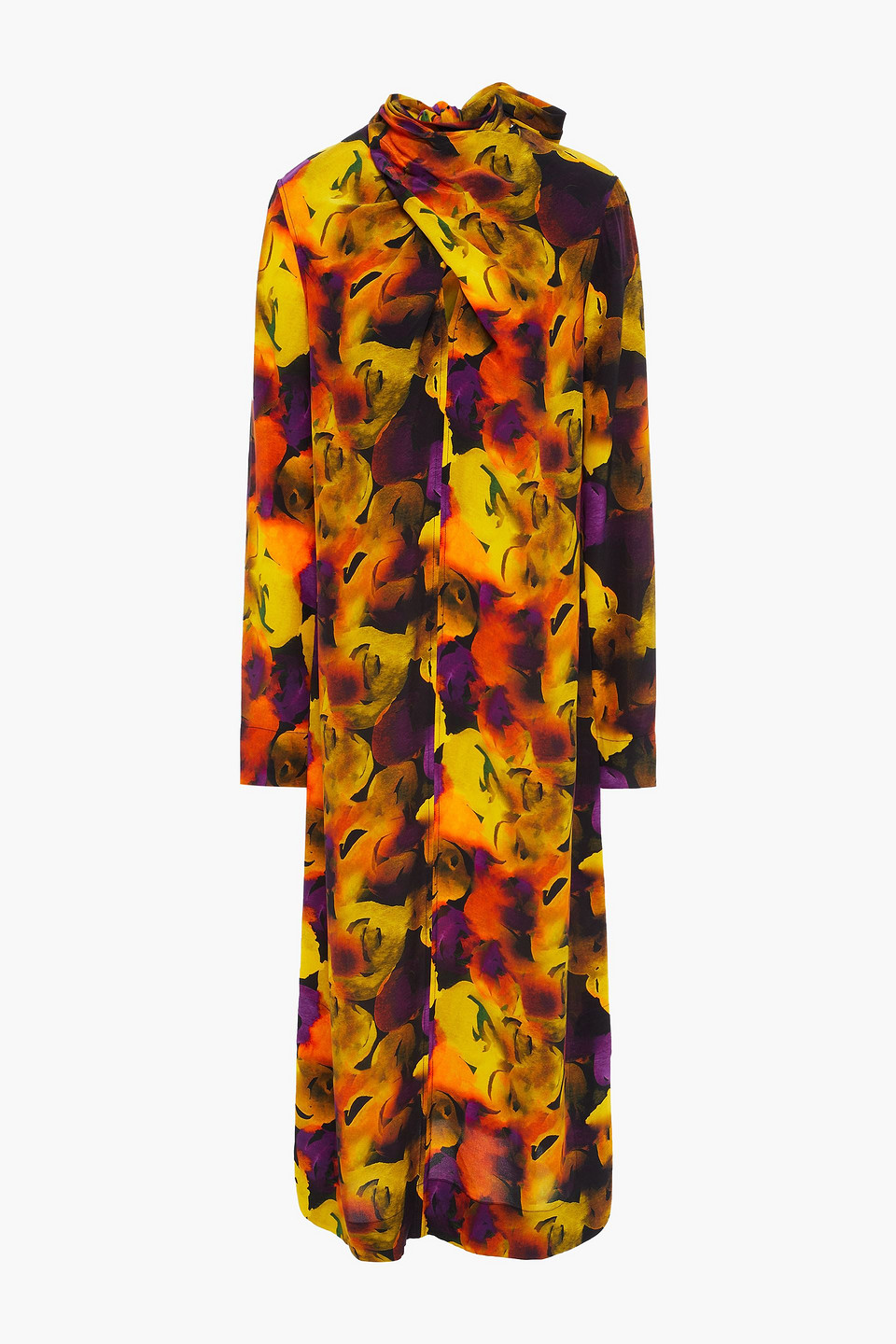 Ganni Woman Tie-neck Printed Crepe De Chine Midi Dress Saffron Size 36