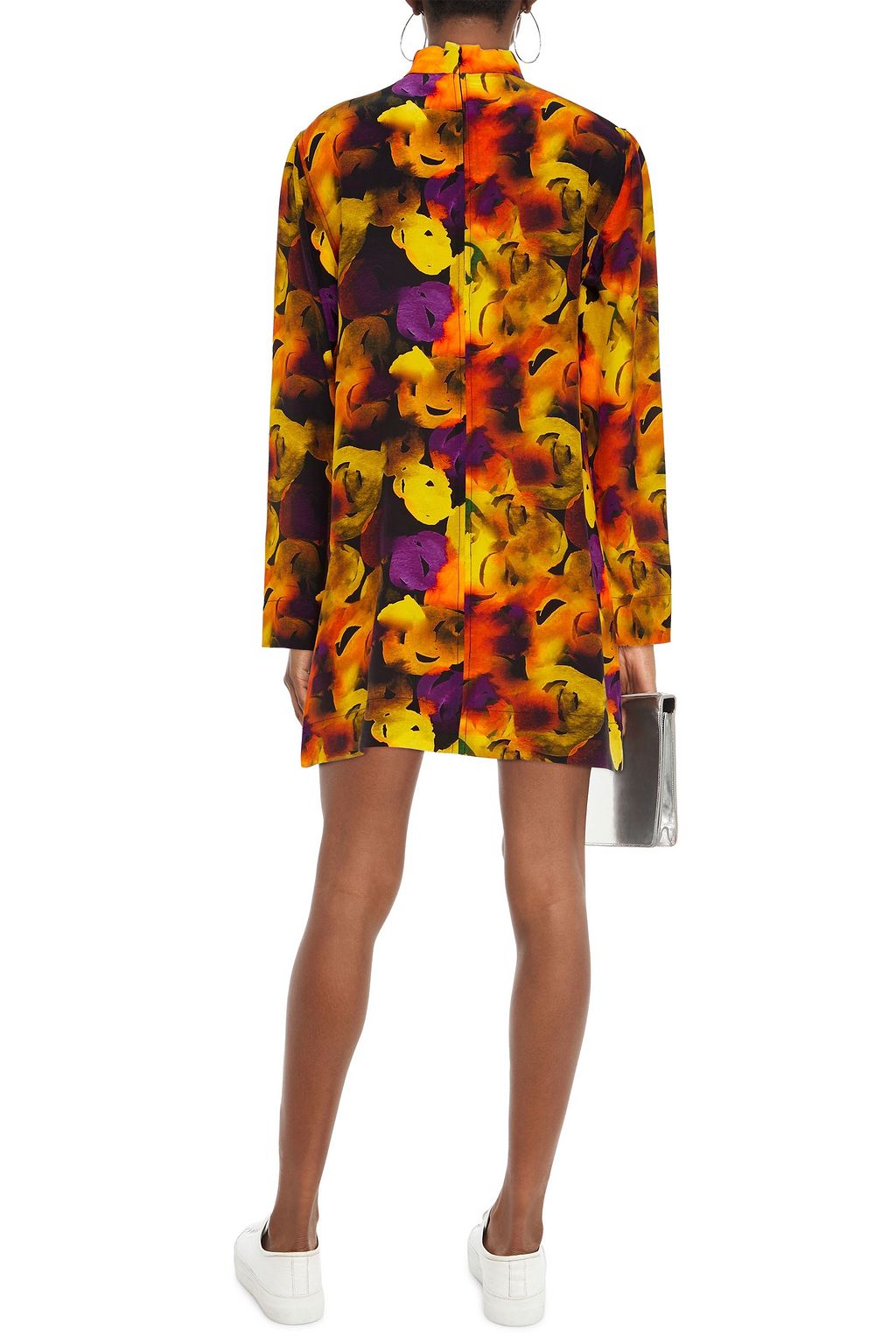 GANNI Printed crepe de chine mini dress
