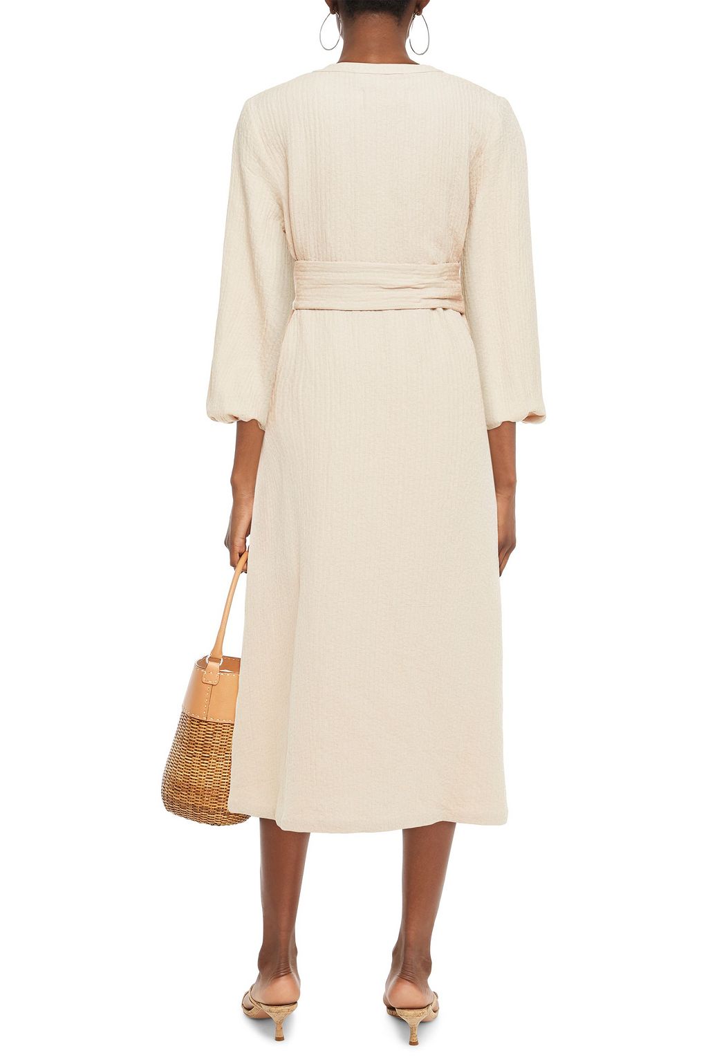 MARA HOFFMAN June belted organic cotton and linen-blend crepe midi dress