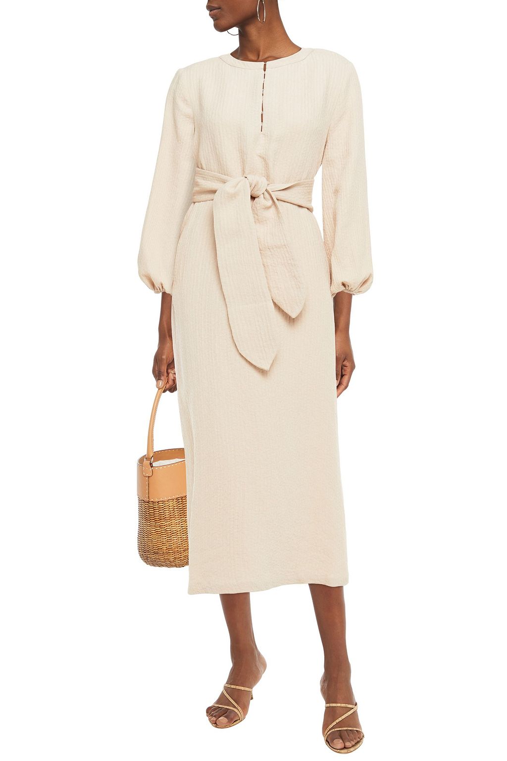 MARA HOFFMAN June belted organic cotton and linen-blend crepe midi dress