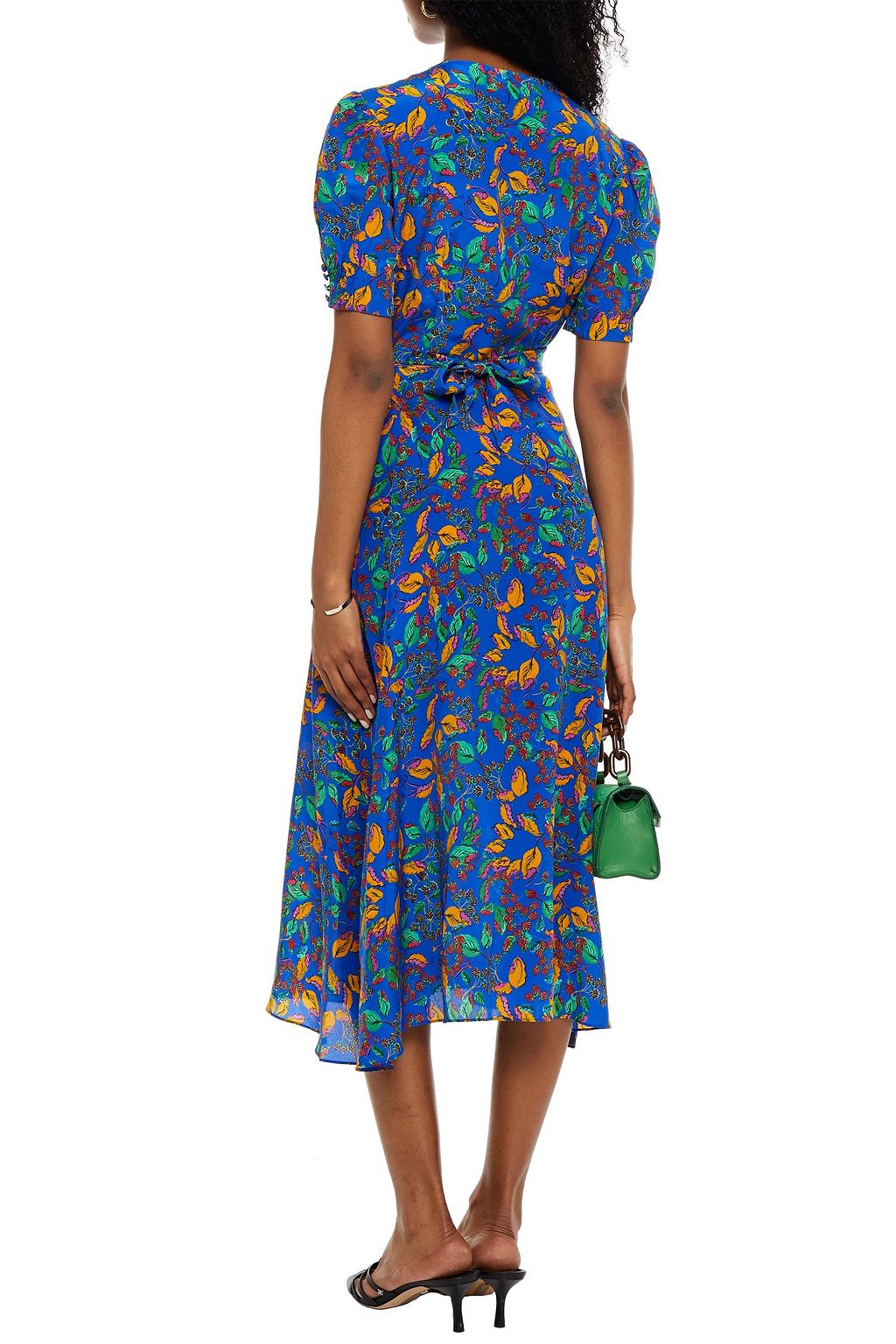 SALONI Lea shirred printed silk crepe de chine midi dress