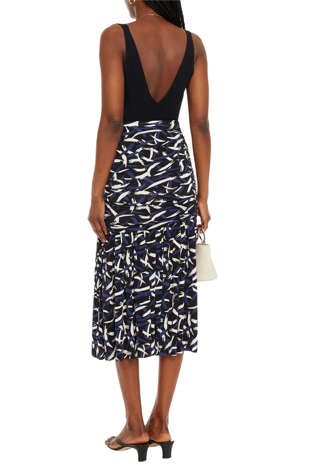 M MISSONI Ruched printed stretch-jersey midi skirt