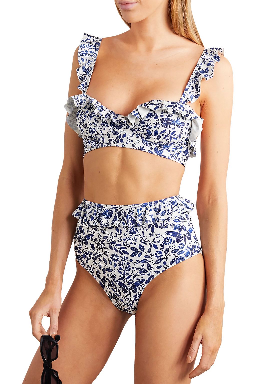 AGUA BY AGUA BENDITA Alicia ruffled printed high-rise bikini briefs