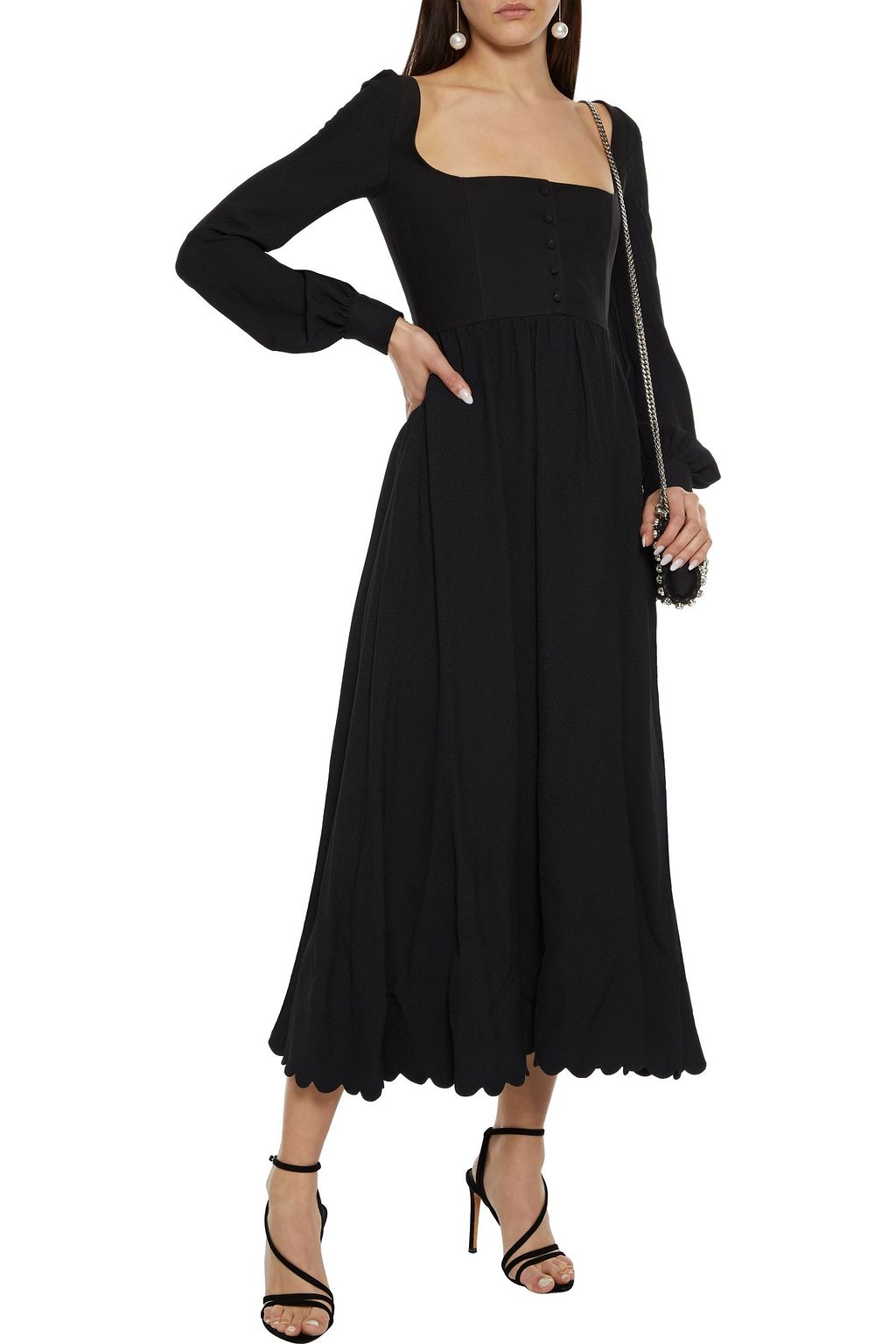 Black Scalloped crepe midi dress | Sale up to 70% off | THE OUTNET ...