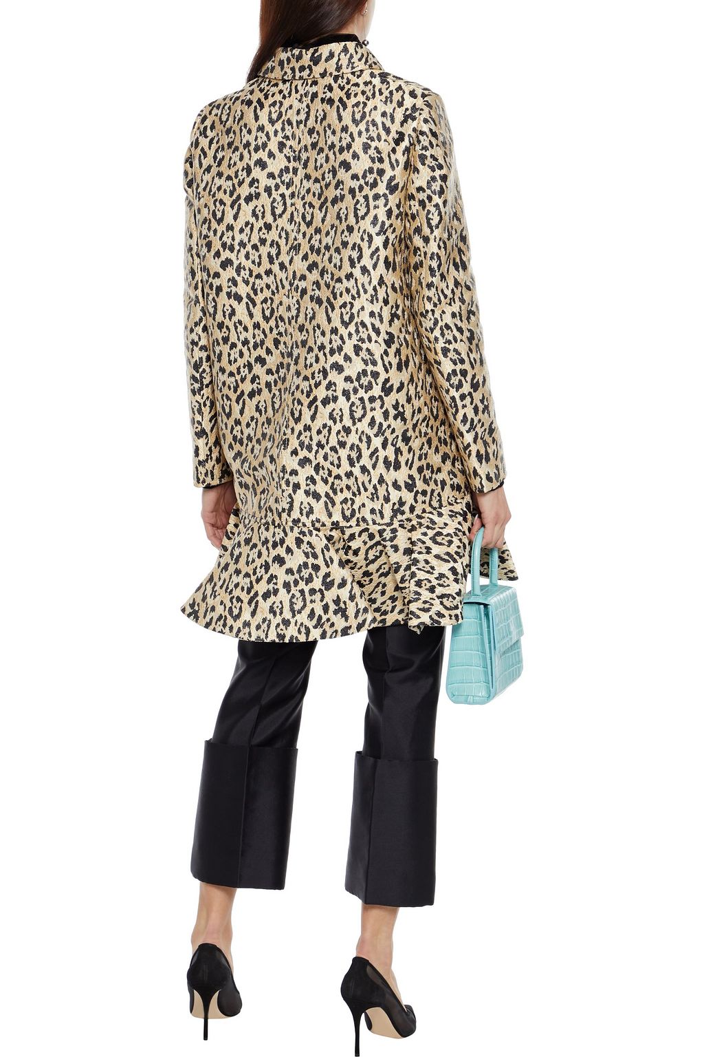 VALENTINO GARAVANI Ruffled metallic leopard-jacquard coat