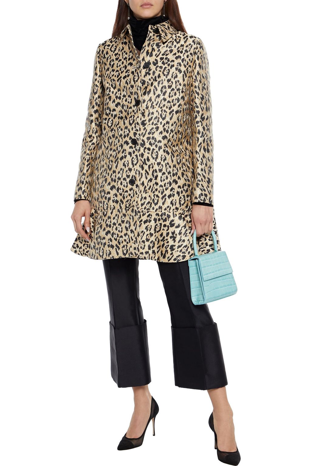 VALENTINO GARAVANI Ruffled metallic leopard-jacquard coat