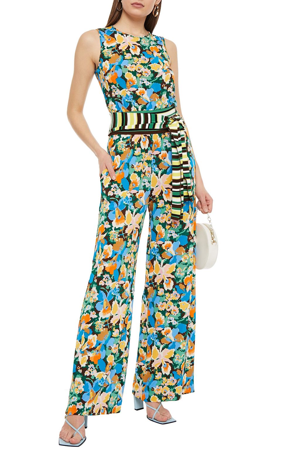 M MISSONI Belted floral-print stretch-jersey jumpsuit
