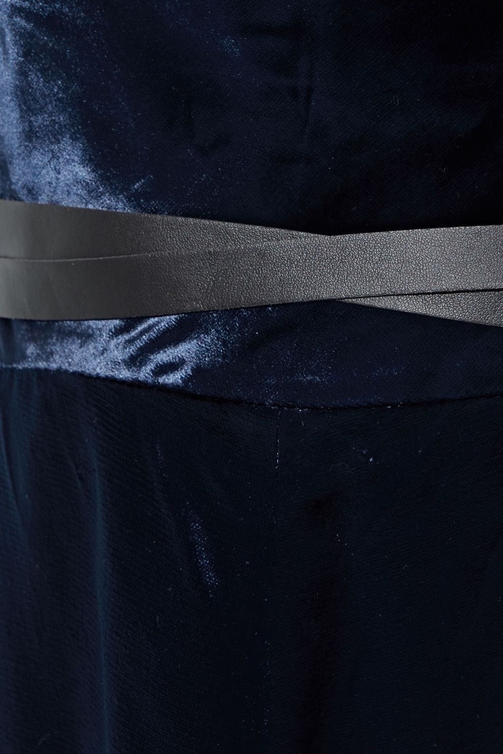 VALENTINO GARAVANI Leather-trimmed draped velvet dress