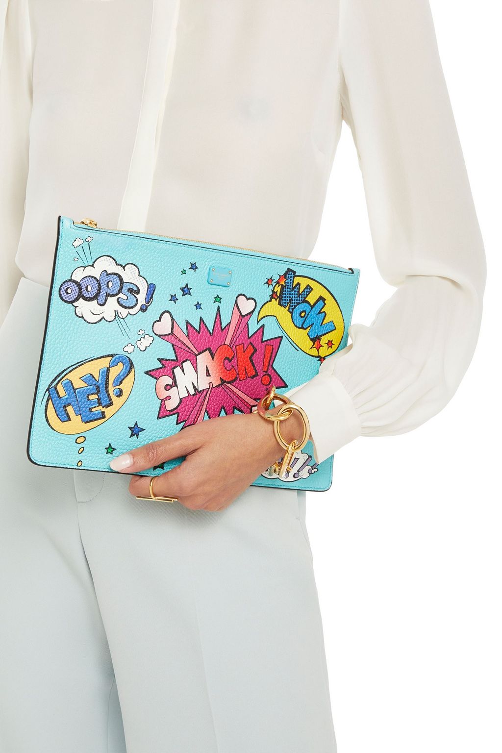DOLCE&GABBANA Printed pebbled-leather clutch