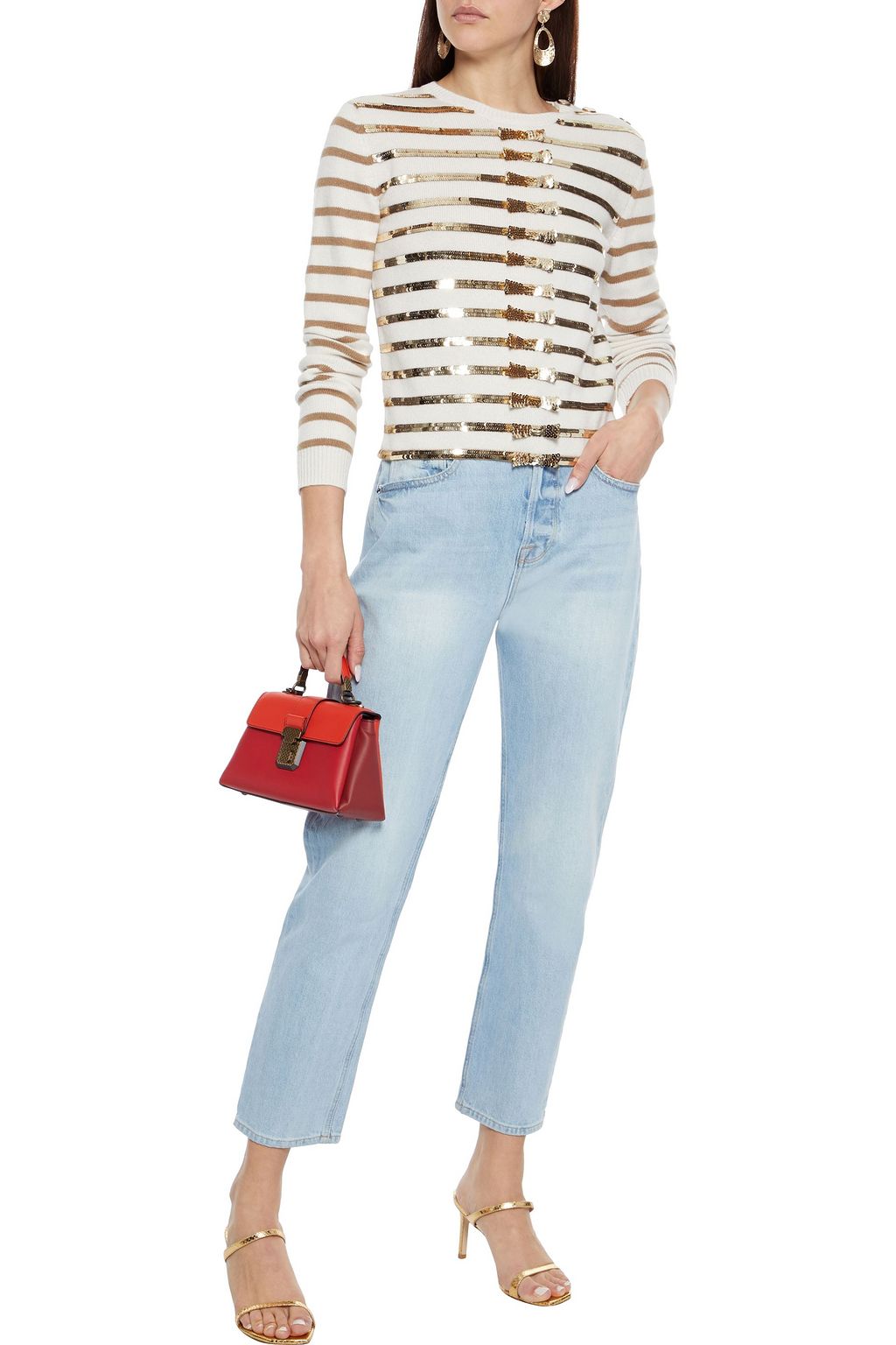 VALENTINO GARAVANI Sequin-embellished striped cashmere sweater