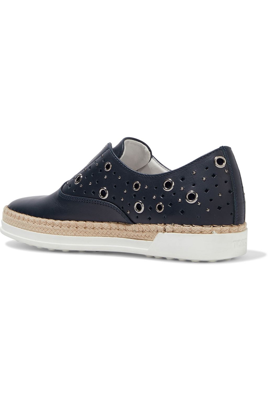TOD'S Laser-cut embellished leather slip-on sneakers