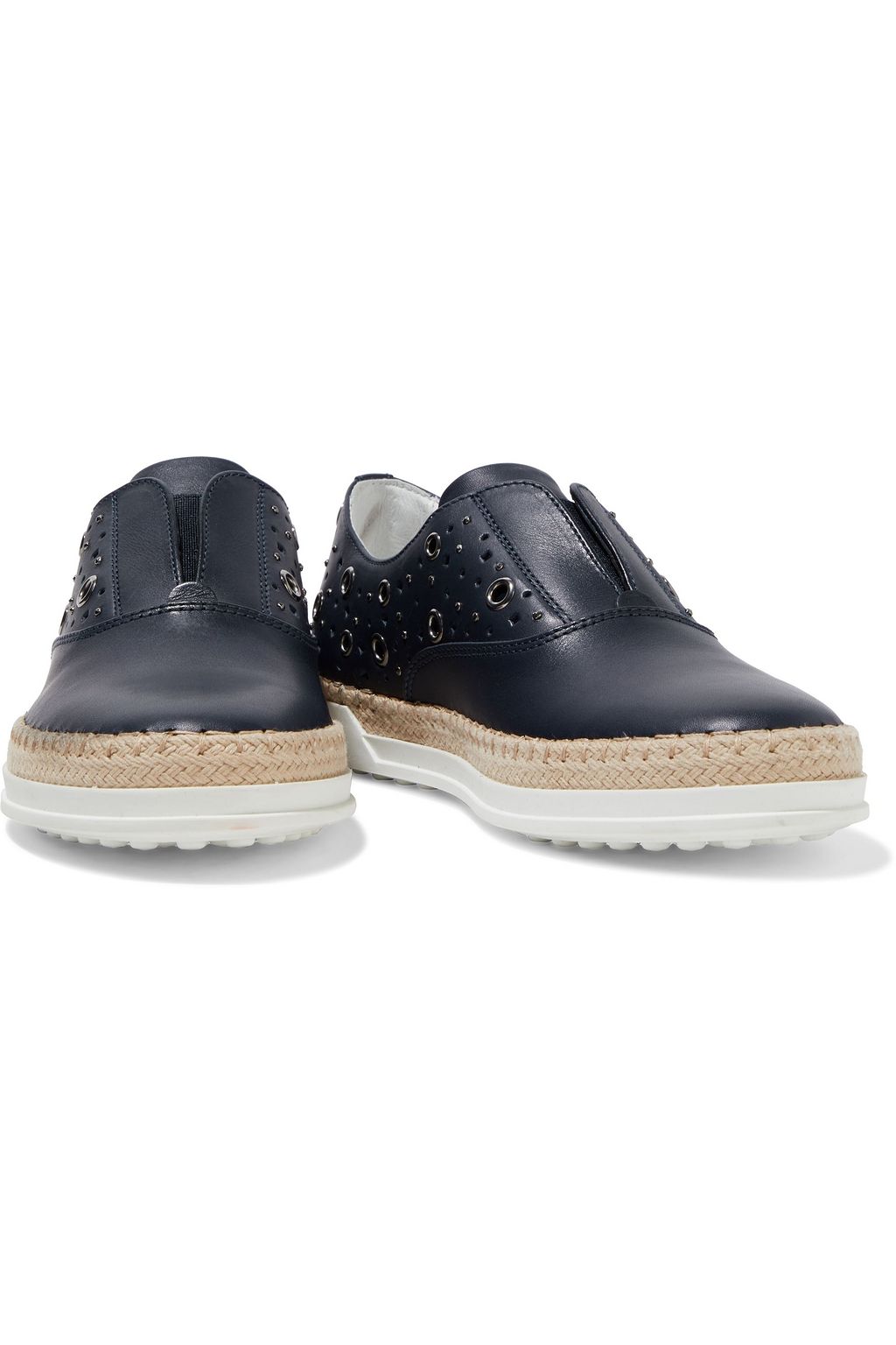 TOD'S Laser-cut embellished leather slip-on sneakers