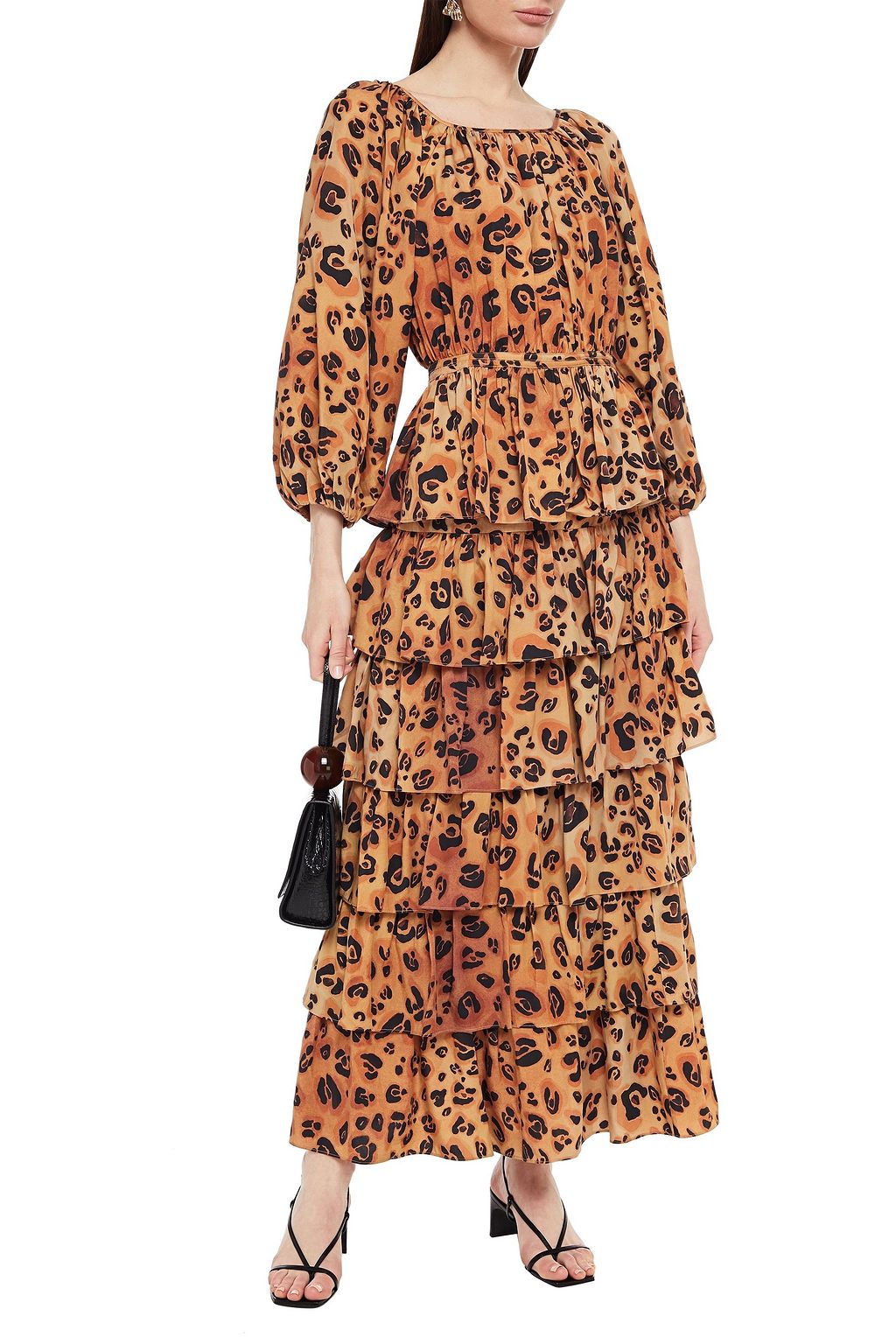 MARA HOFFMAN Marzia tiered leopard-print Tencel-broadcloth maxi skirt