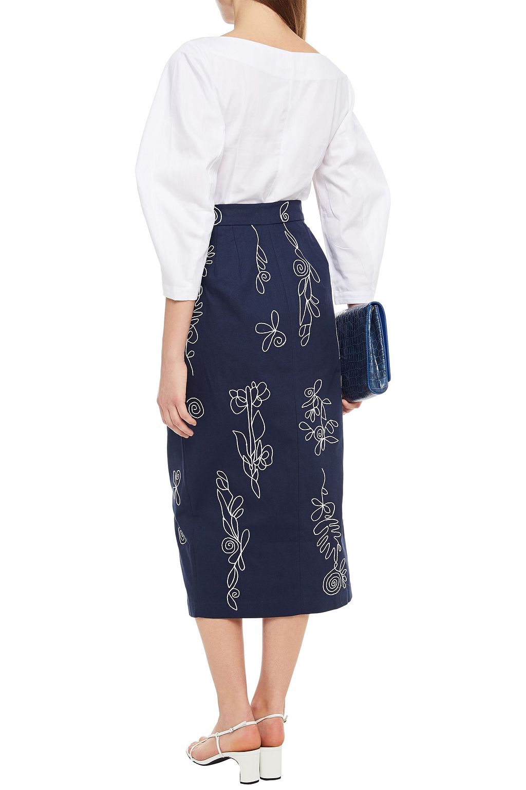 MARA HOFFMAN Florence embroidered organic cotton-canvas midi pencil skirt