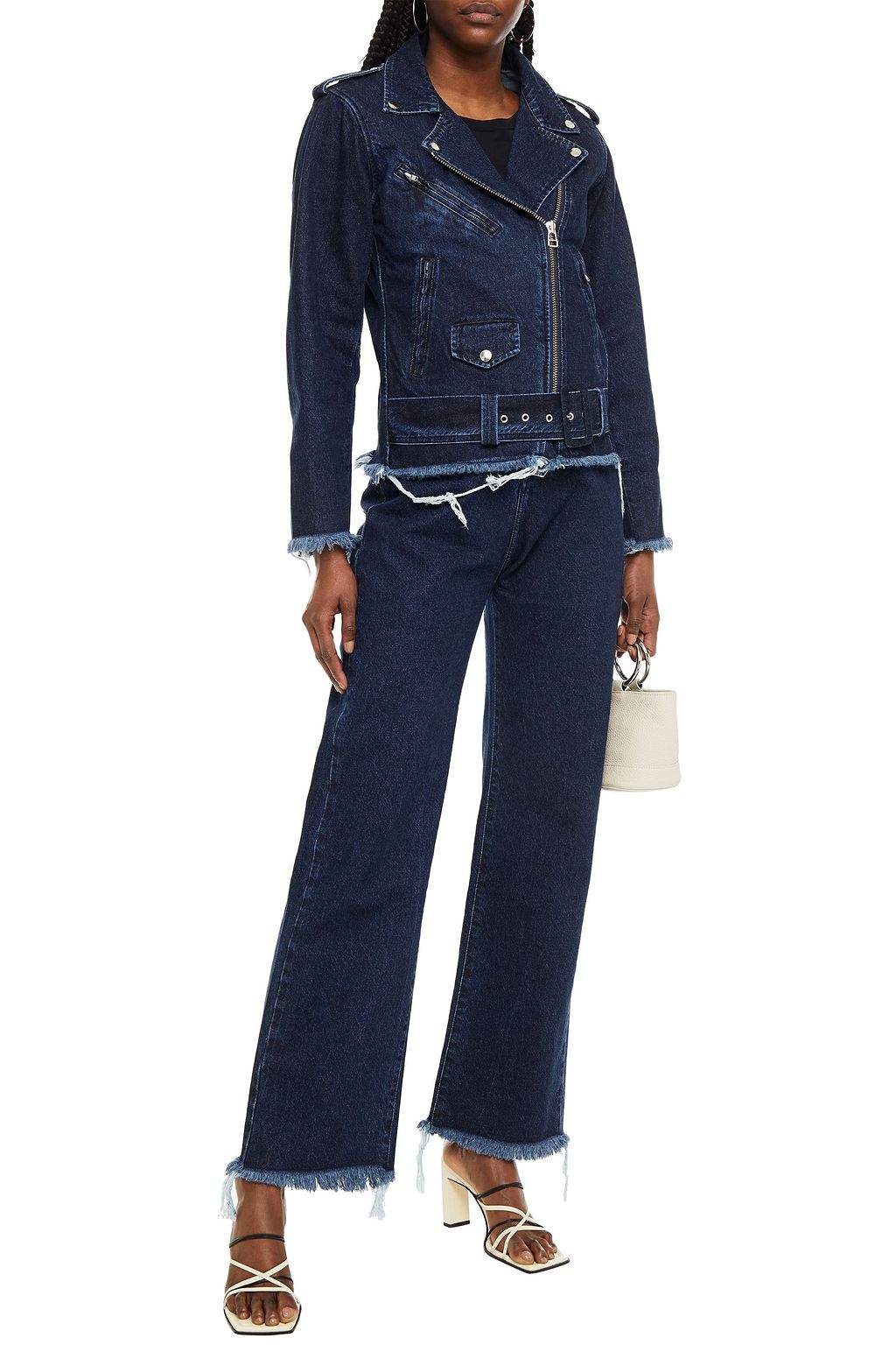 MARQUES' ALMEIDA Frayed denim biker jacket