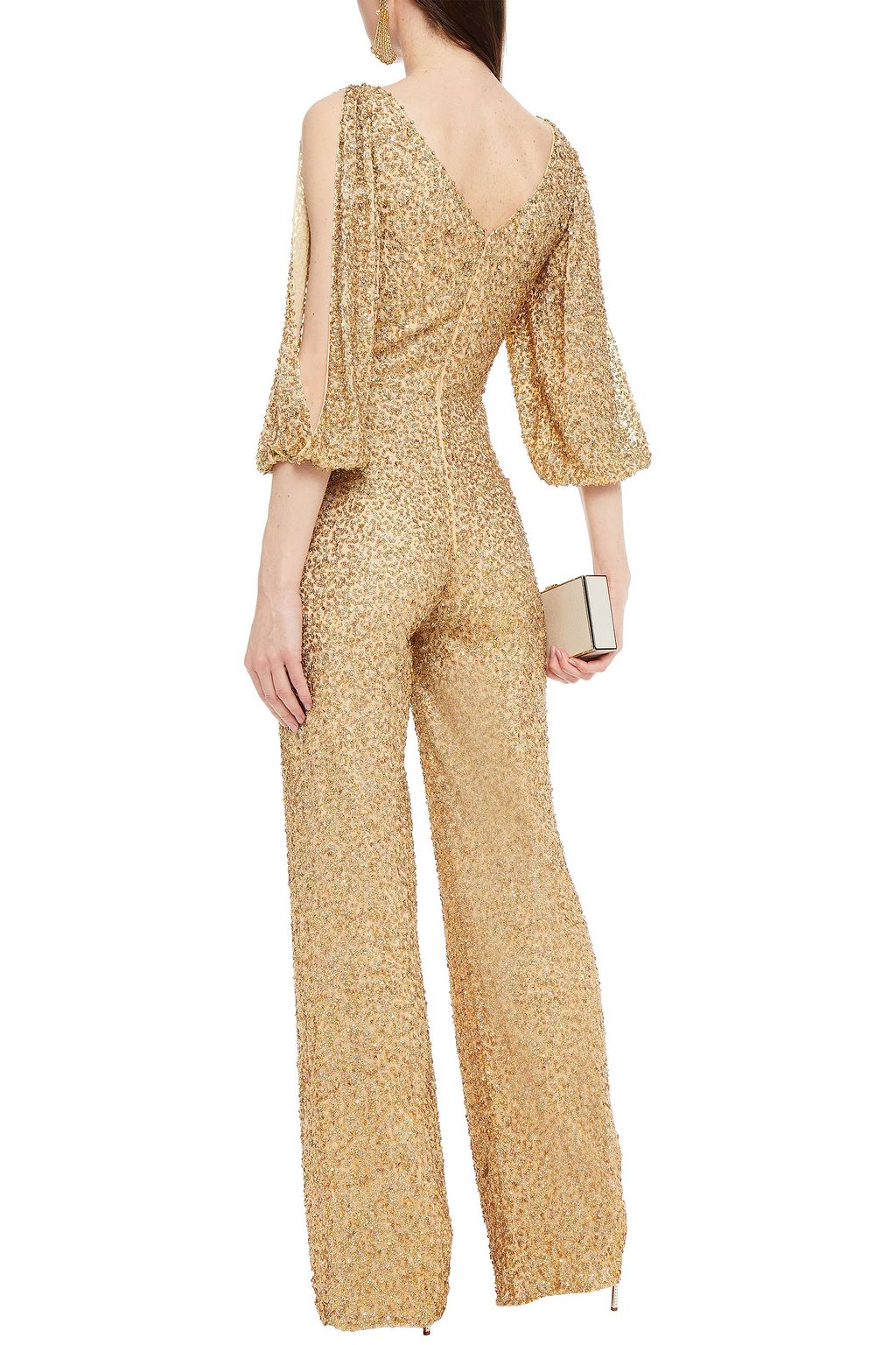 JENNY PACKHAM Draped embellished georgette wide-leg jumpsuit