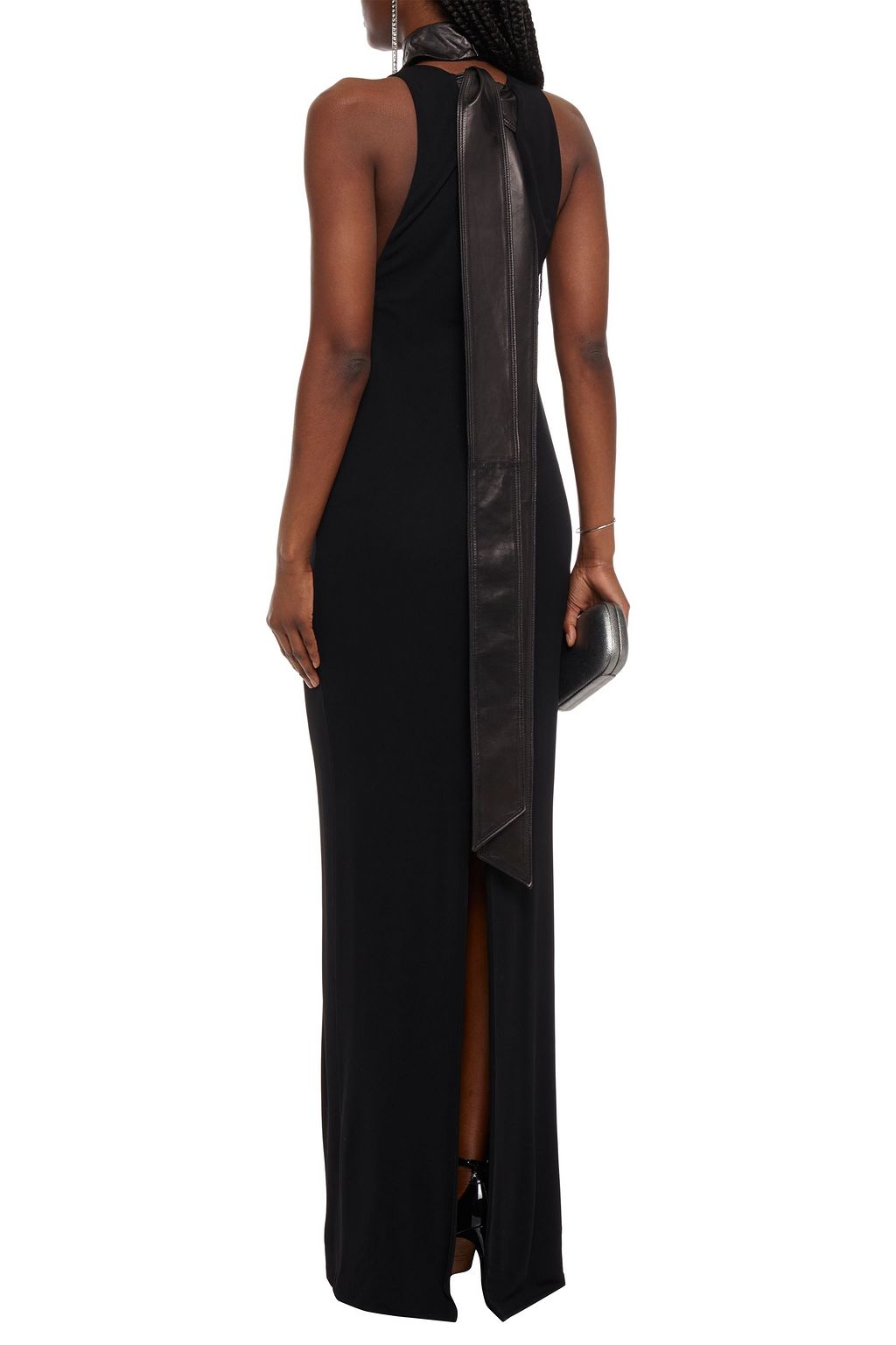 TOM FORD Cutout leather-trimmed stretch-jersey gown