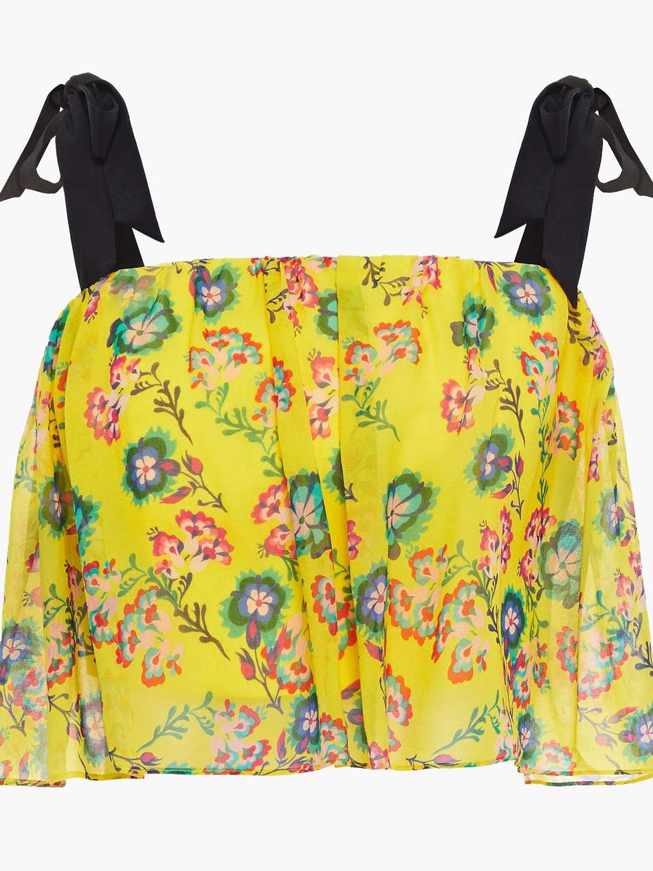 jemi cropped floral-print silk-georgette top
