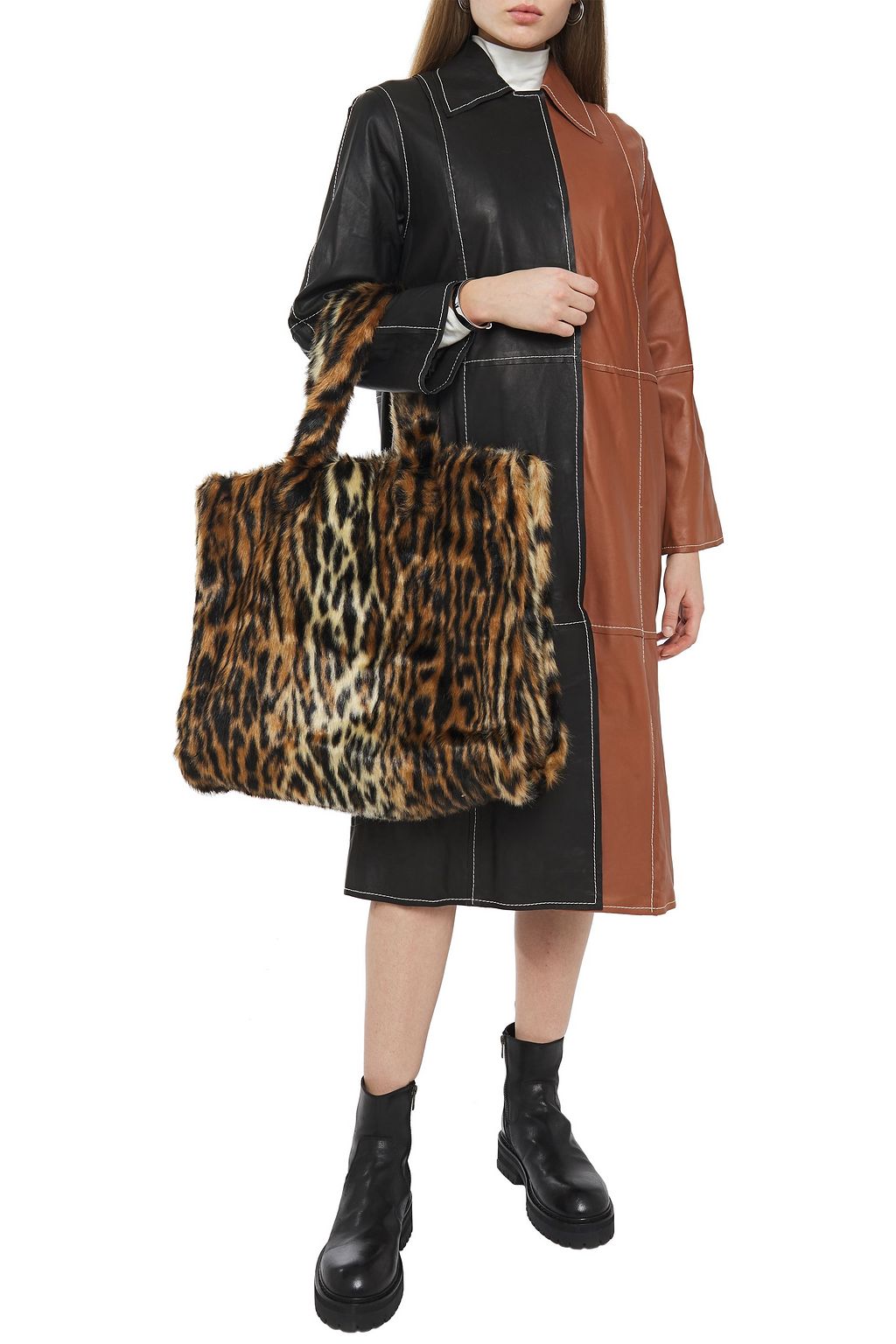 STAND STUDIO Lola leopard-print faux fur tote