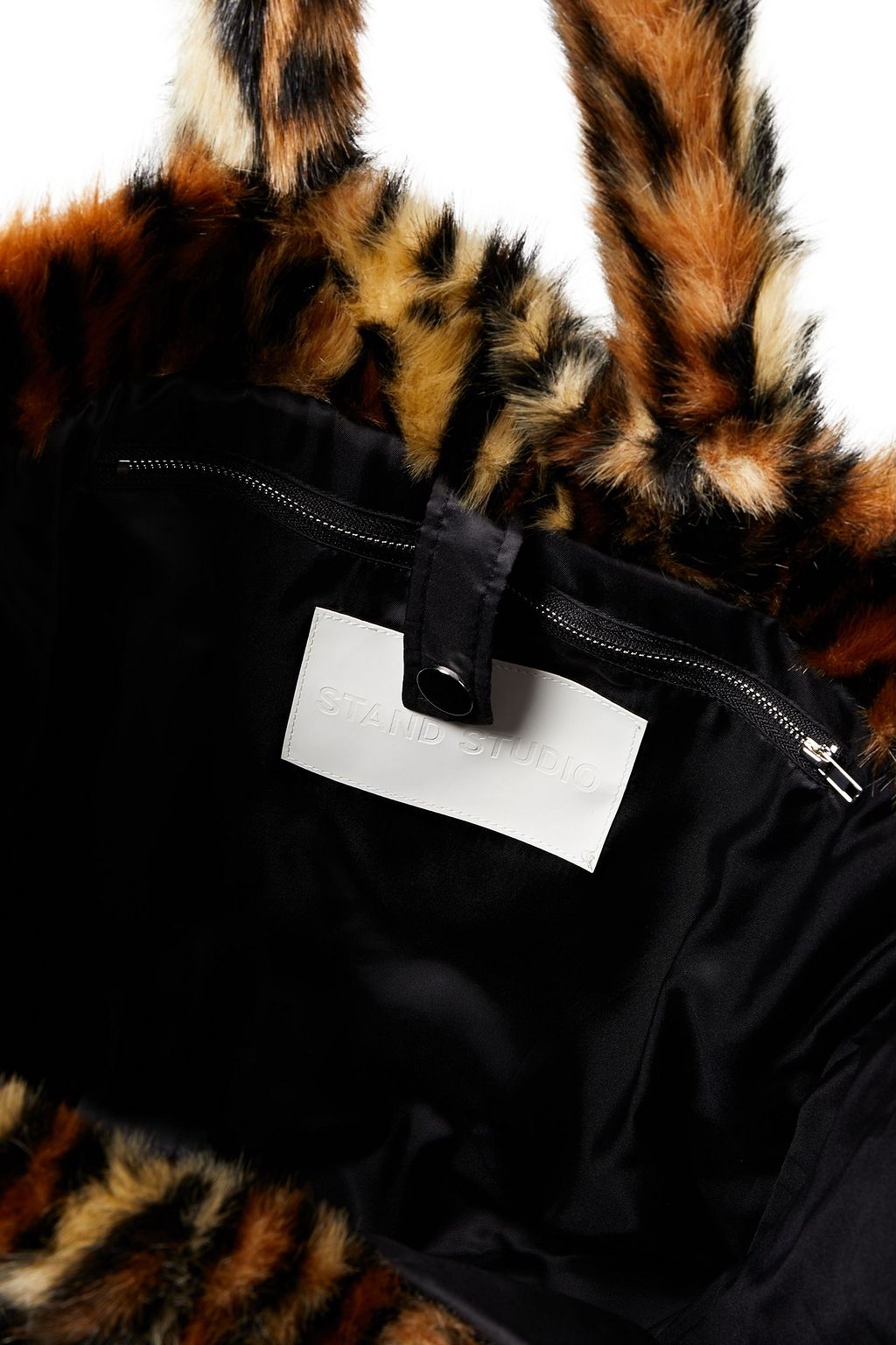 STAND STUDIO Lola leopard-print faux fur tote