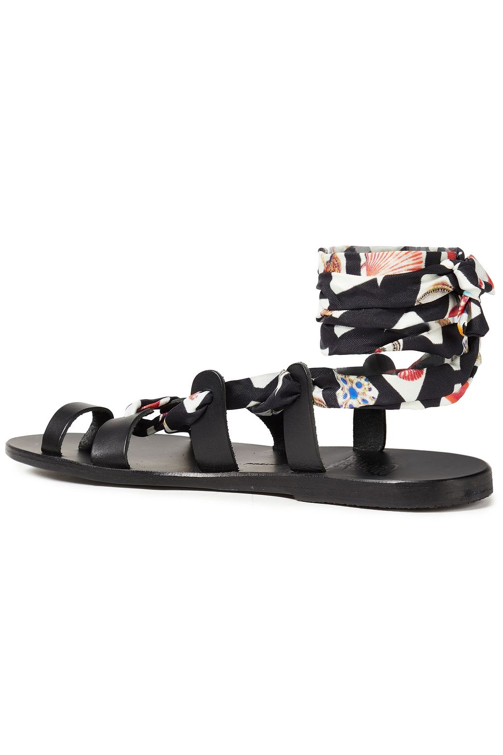 ANCIENT GREEK SANDALS + Mary Katrantzou printed satin and leather sandals