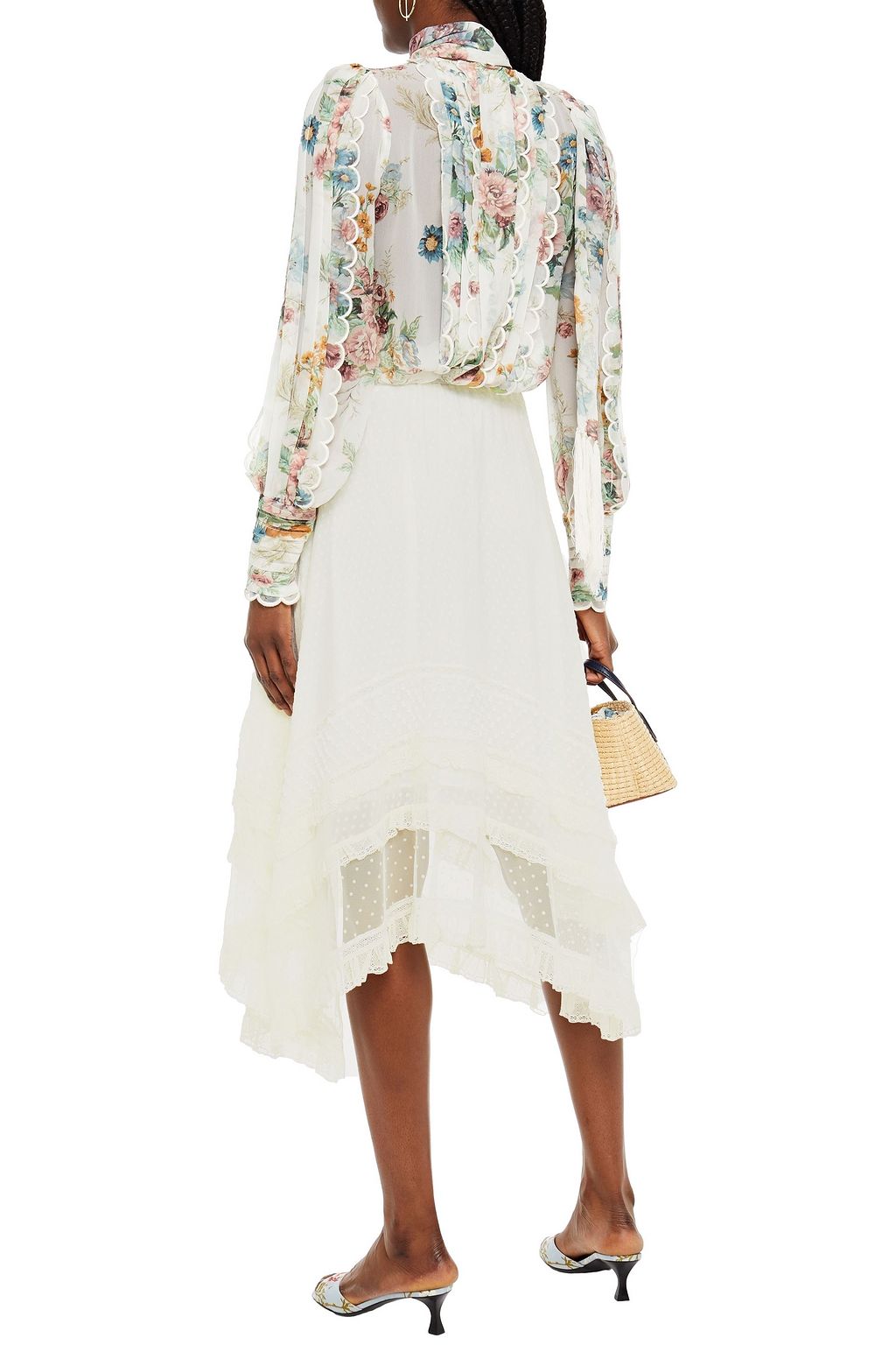 ZIMMERMANN Brightside point d'esprit-trimmed fil coupé silk and cotton-blend midi skirt