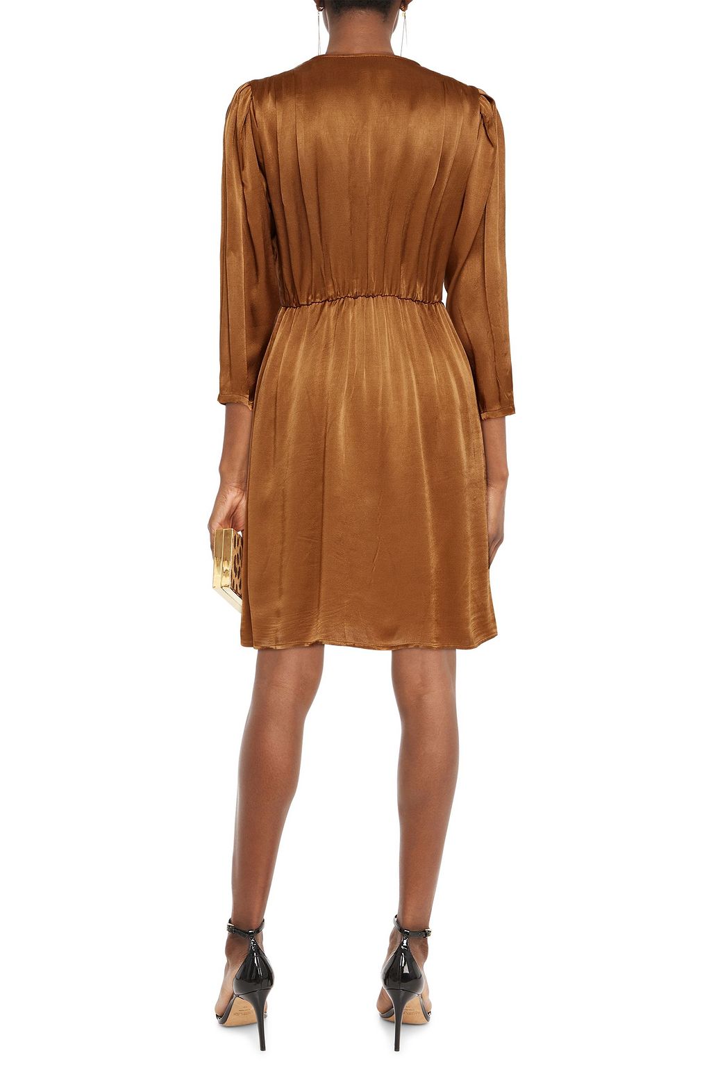 GESTUZ Wrap-effect gathered satin-crepe dress
