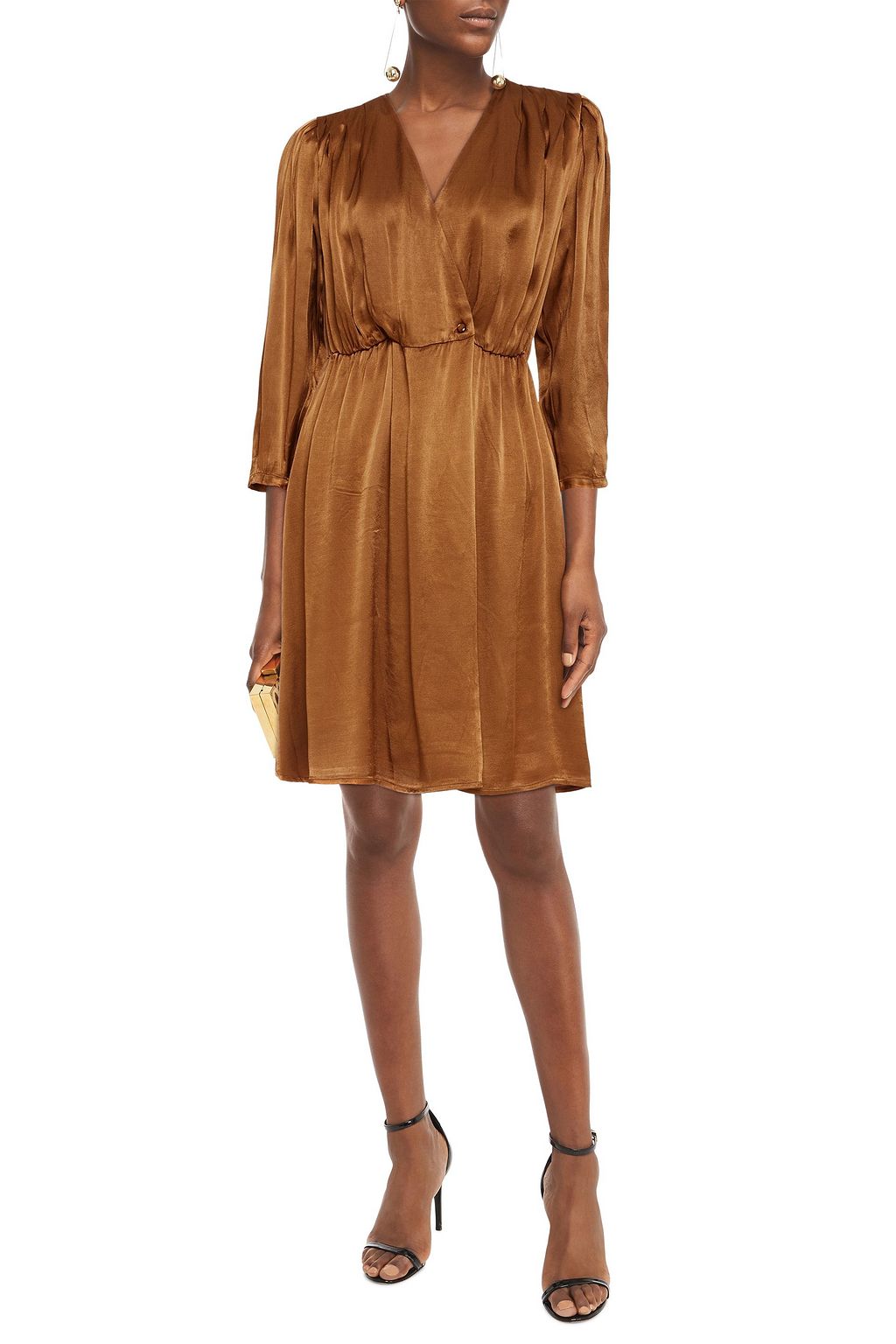 GESTUZ Wrap-effect gathered satin-crepe dress