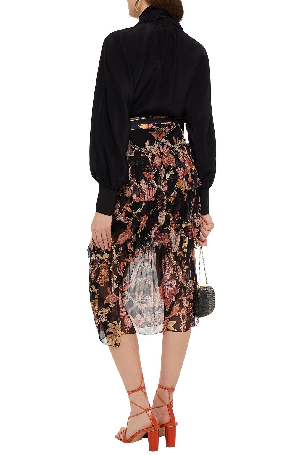 ZIMMERMANN Wavelength tiered belted floral-print silk-georgette midi skirt