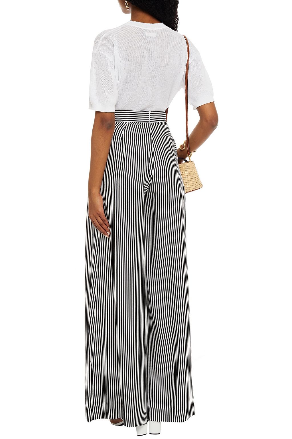 ZIMMERMANN Pleated striped satin-twill wide-leg pants