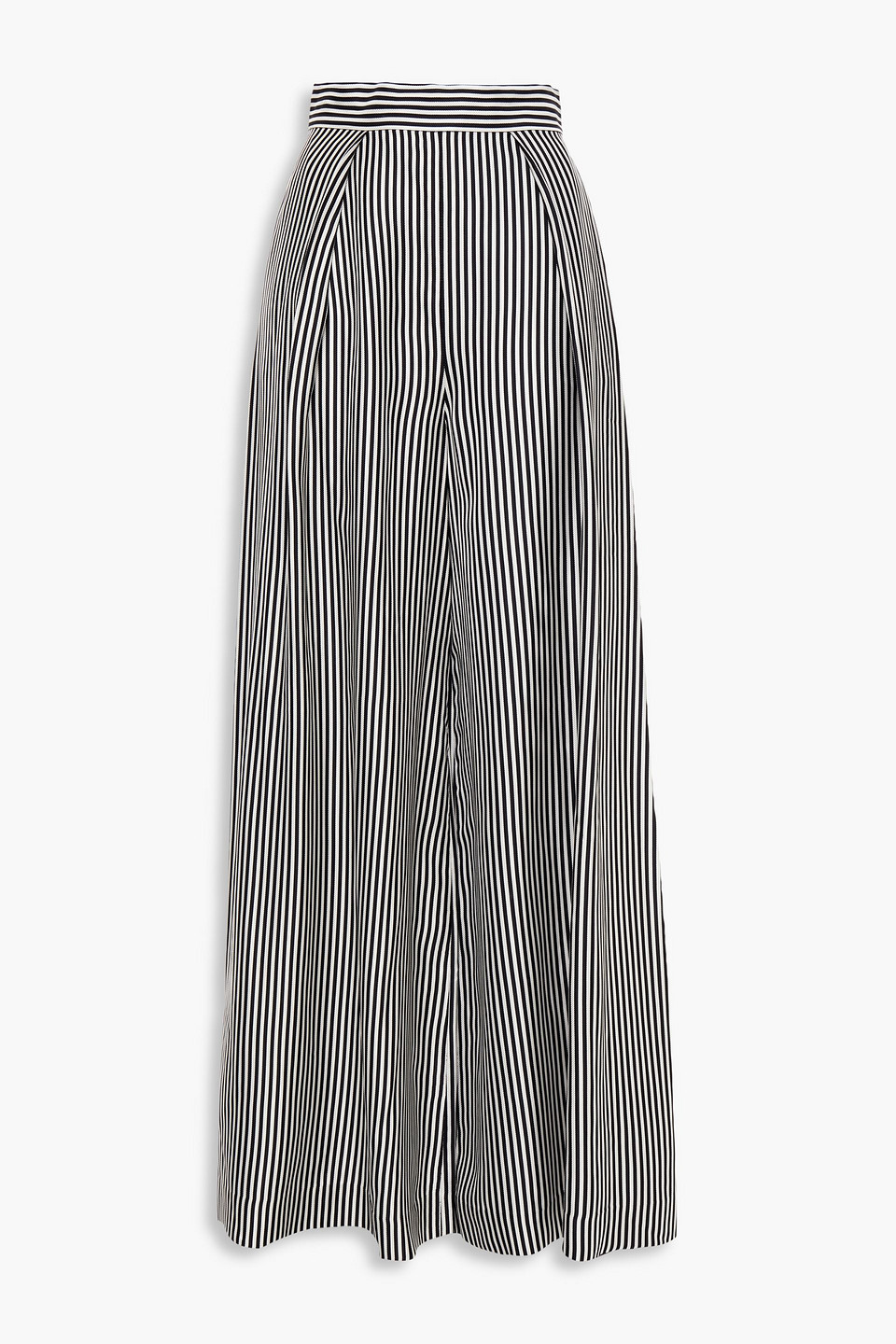 Zimmermann Pleated Striped Satin-twill Wide-leg Pants In Black