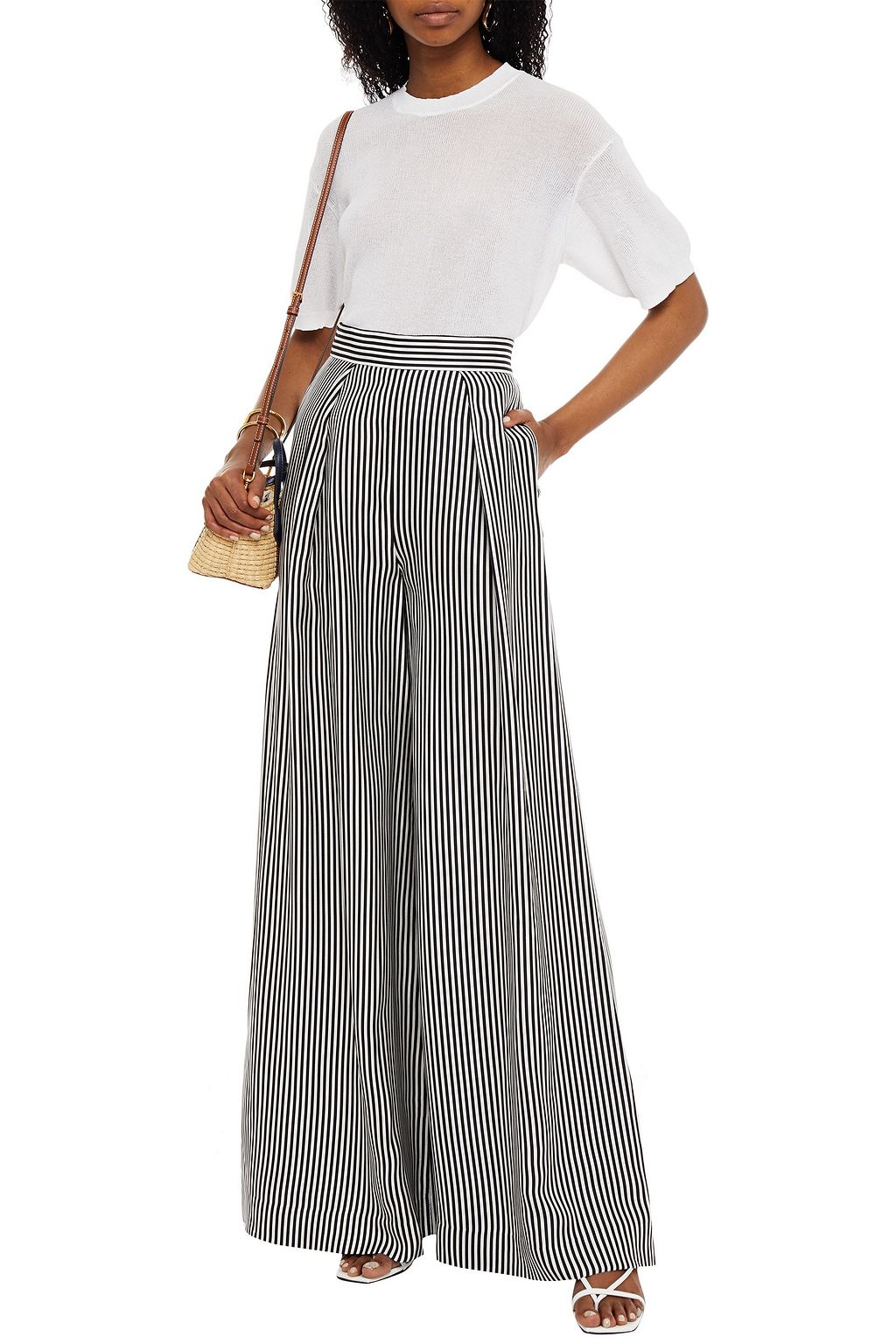 ZIMMERMANN Pleated striped satin-twill wide-leg pants