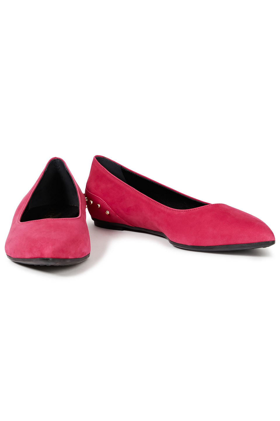 Tod's Studded Suede Point-toe Flats In Magenta