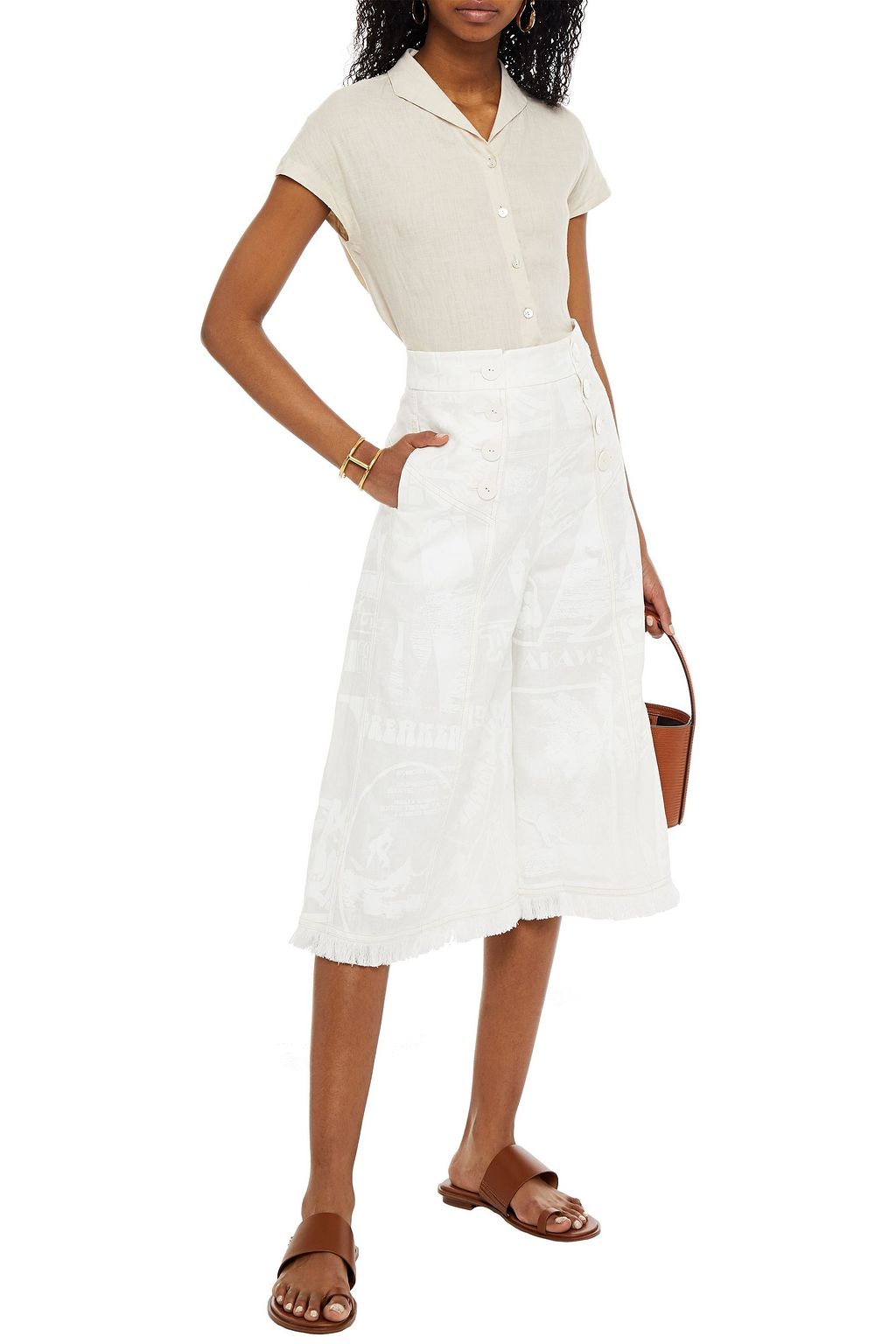 ZIMMERMANN Brightside button-detailed printed linen culottes