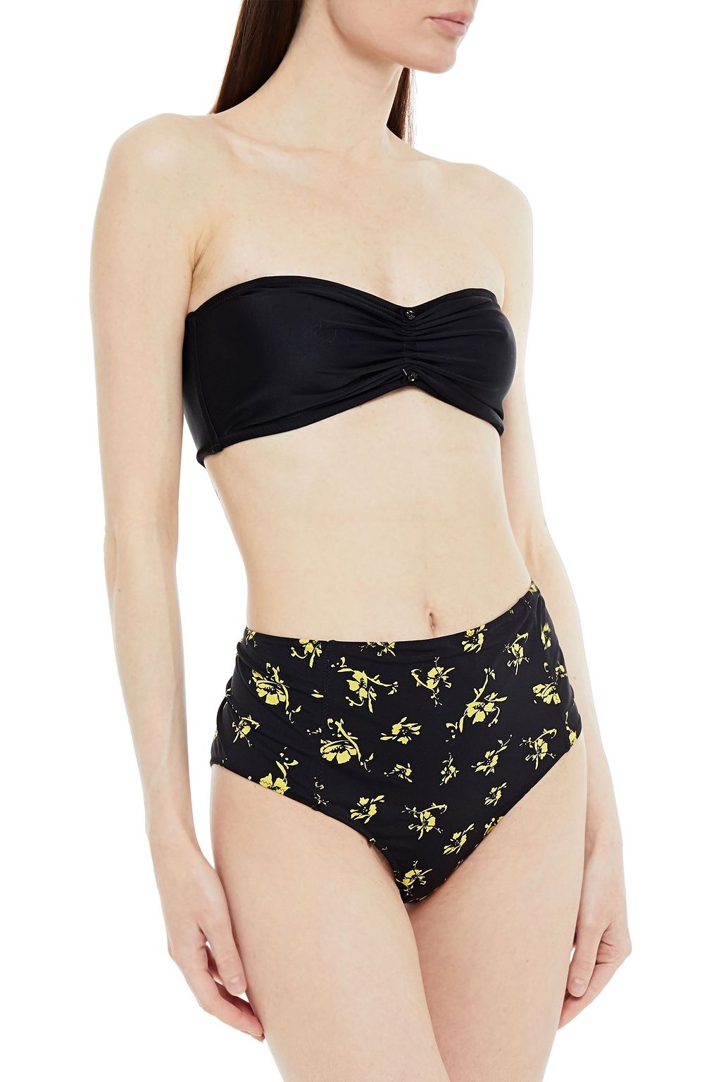 GANNI Embellished ruched bandeau bikini top
