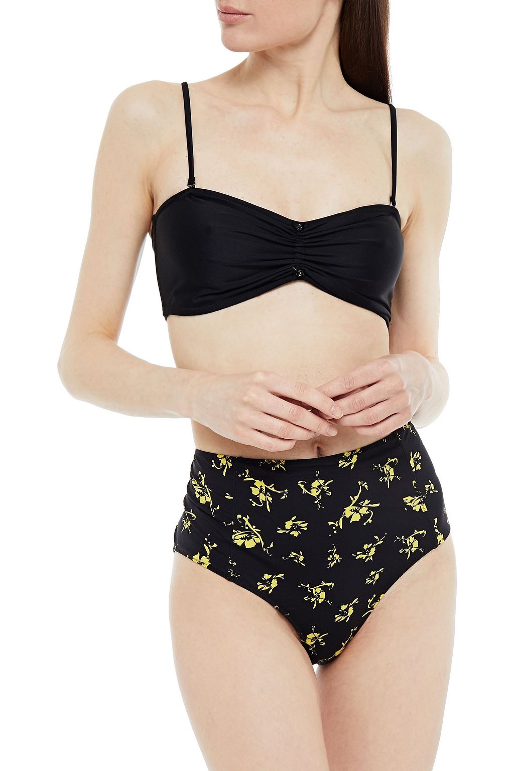 GANNI Embellished ruched bandeau bikini top