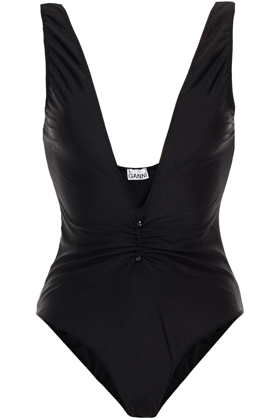 Ganni Woman Embellished Ruched Swimsuit Black Size 36