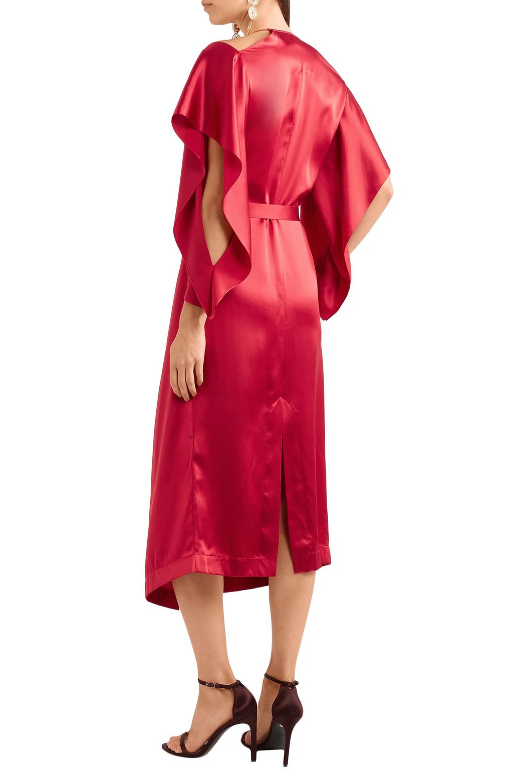 ROLAND MOURET Serena cold-shoulder silk-satin midi wrap dress