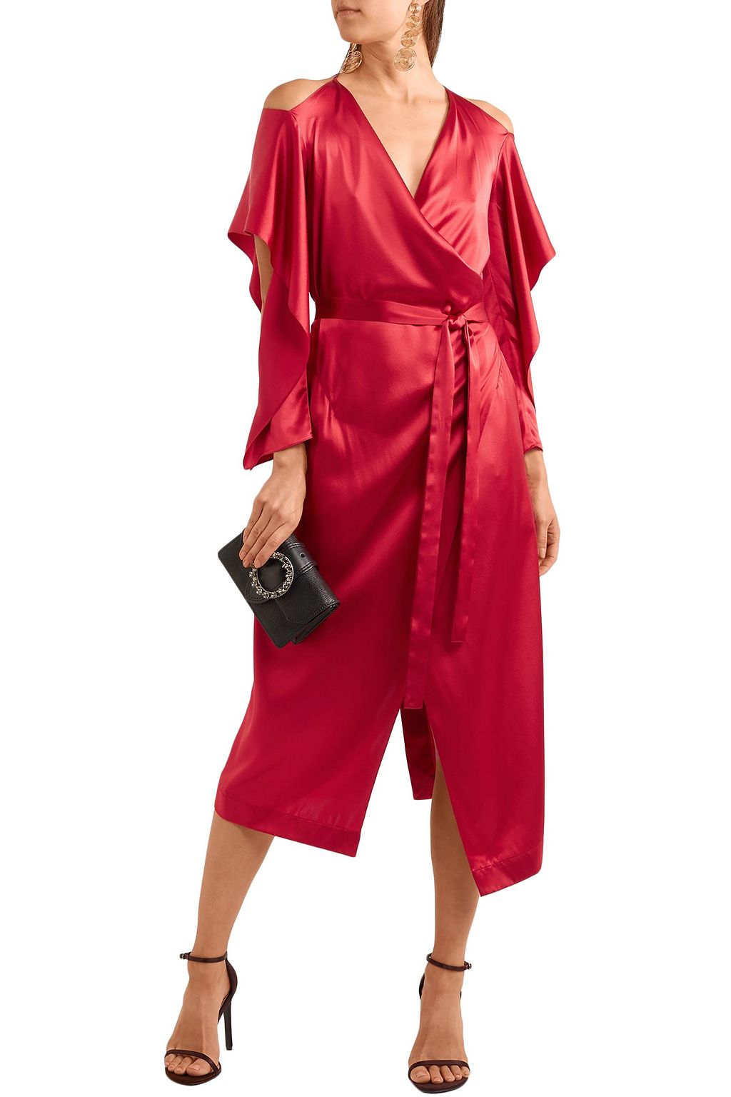 ROLAND MOURET Serena cold-shoulder silk-satin midi wrap dress