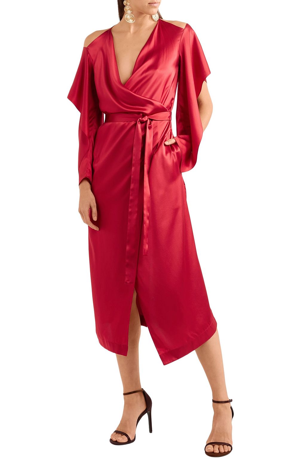 ROLAND MOURET Serena cold-shoulder silk-satin midi wrap dress