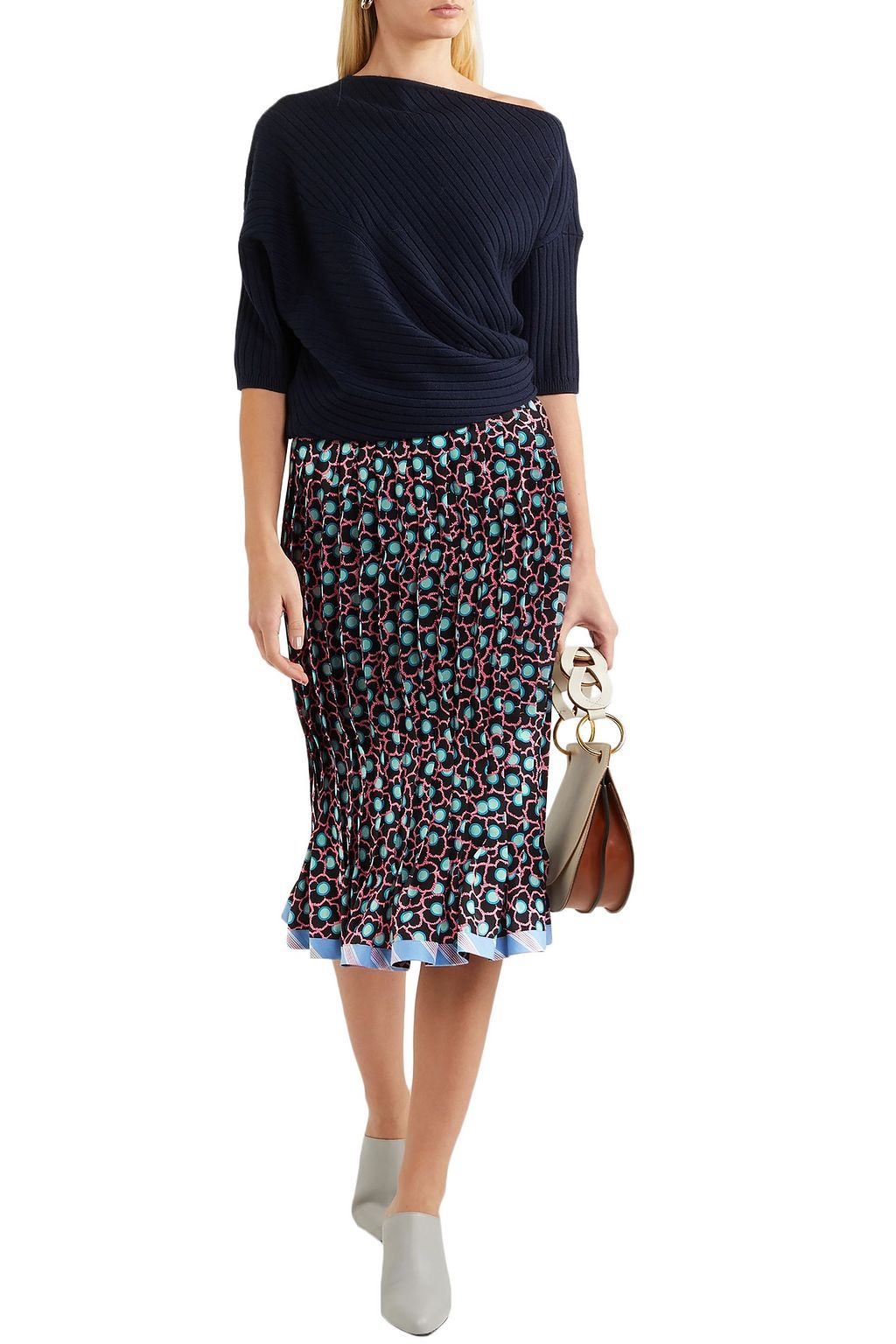 MARNI Floral-print pleated silk crepe de chine skirt