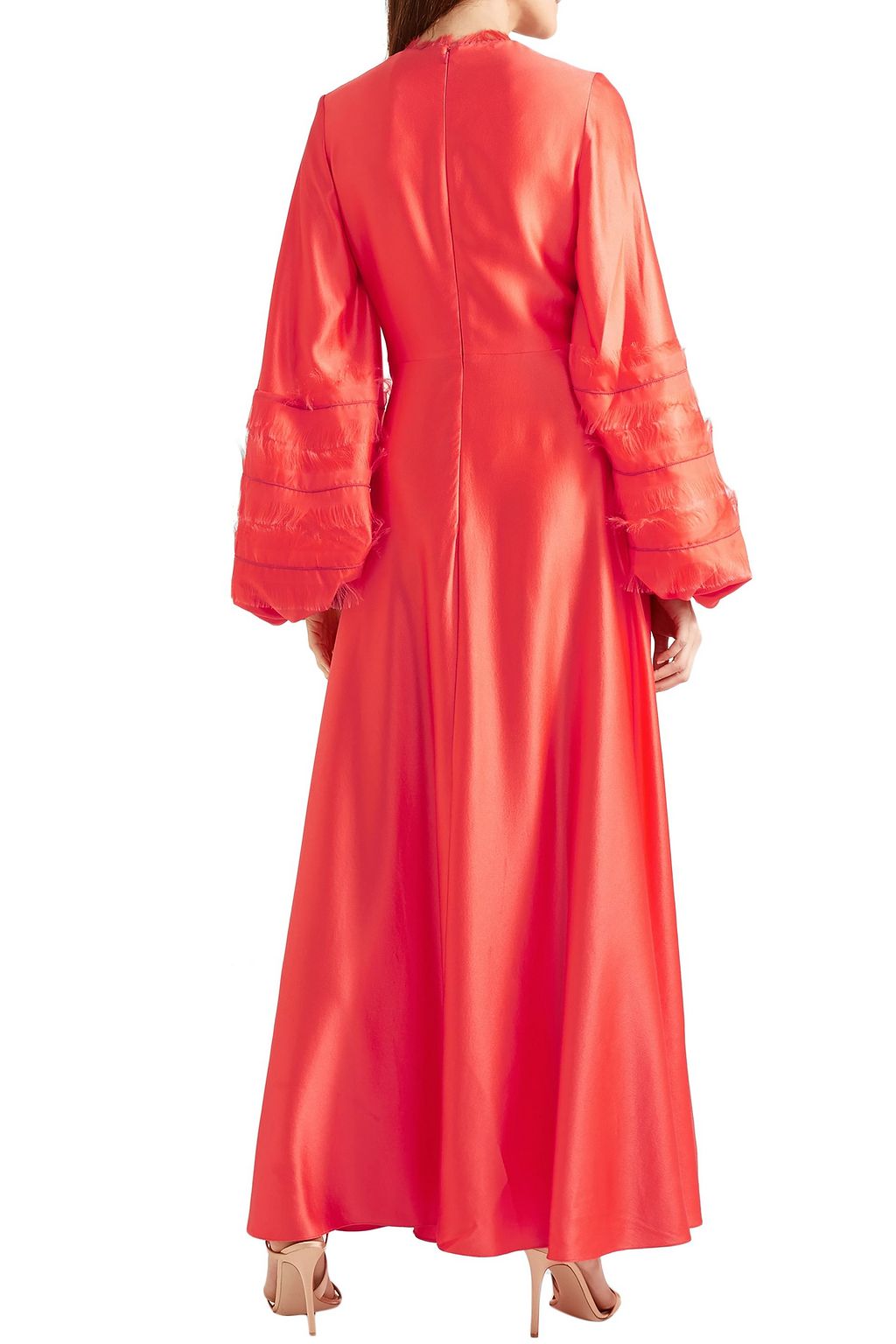 ROKSANDA Kamau frayed chiffon-trimmed silk-satin gown