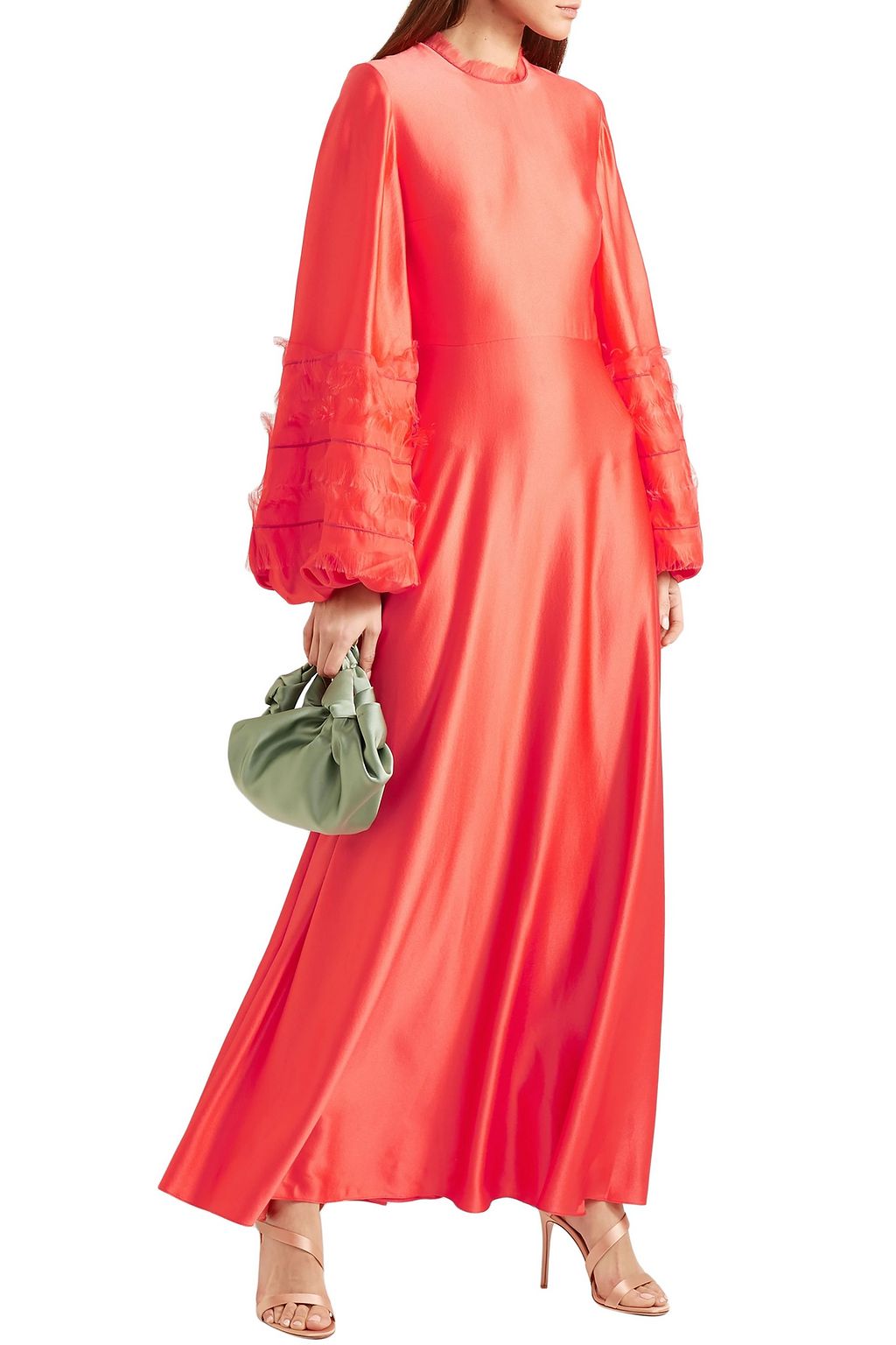 ROKSANDA Kamau frayed chiffon-trimmed silk-satin gown