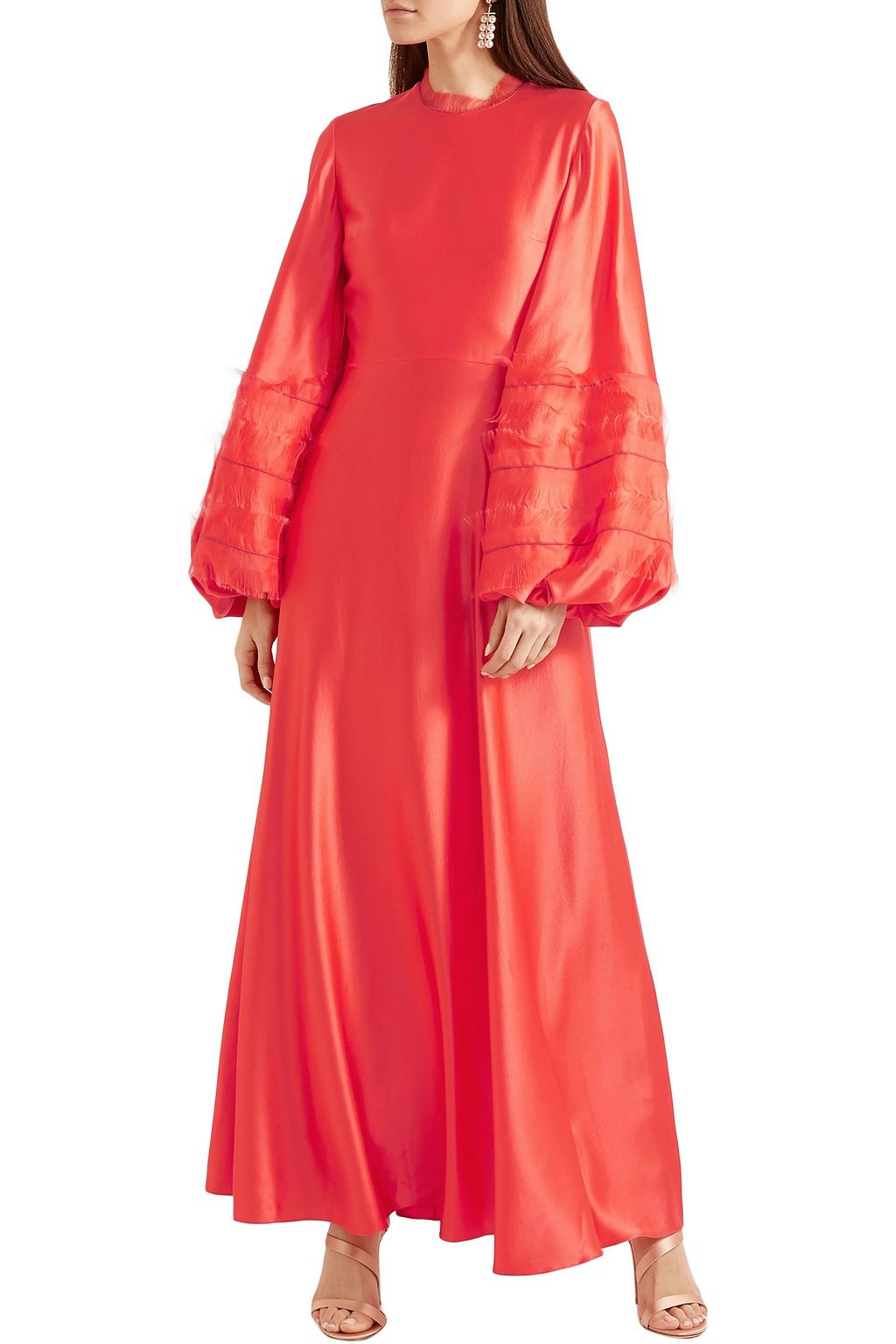 ROKSANDA Kamau frayed chiffon-trimmed silk-satin gown