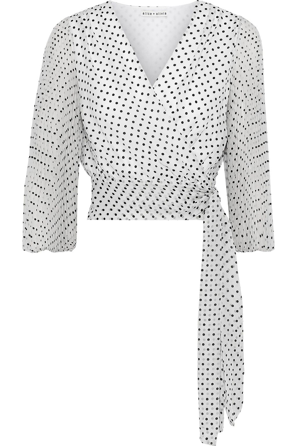 black and white polka dot wrap top