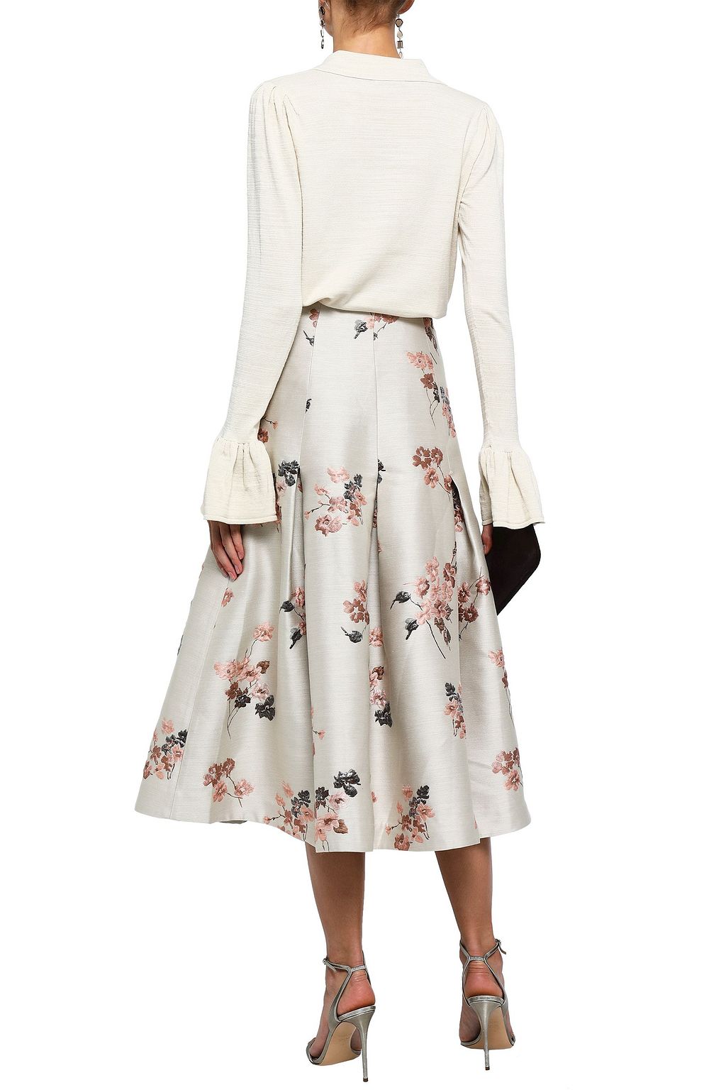CO Pleated metallic floral-jacquard midi skirt