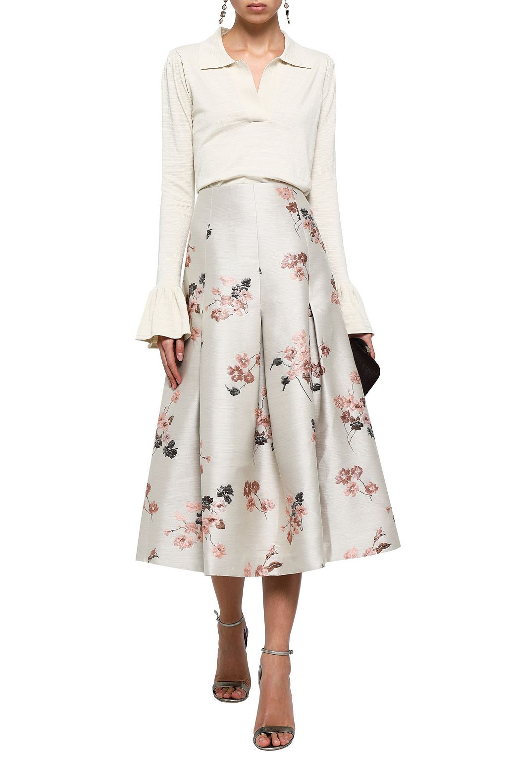 CO Pleated metallic floral-jacquard midi skirt