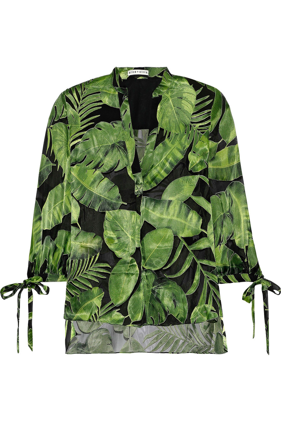 alice olivia - shelia printed fil coupé chiffon blouse - green - l