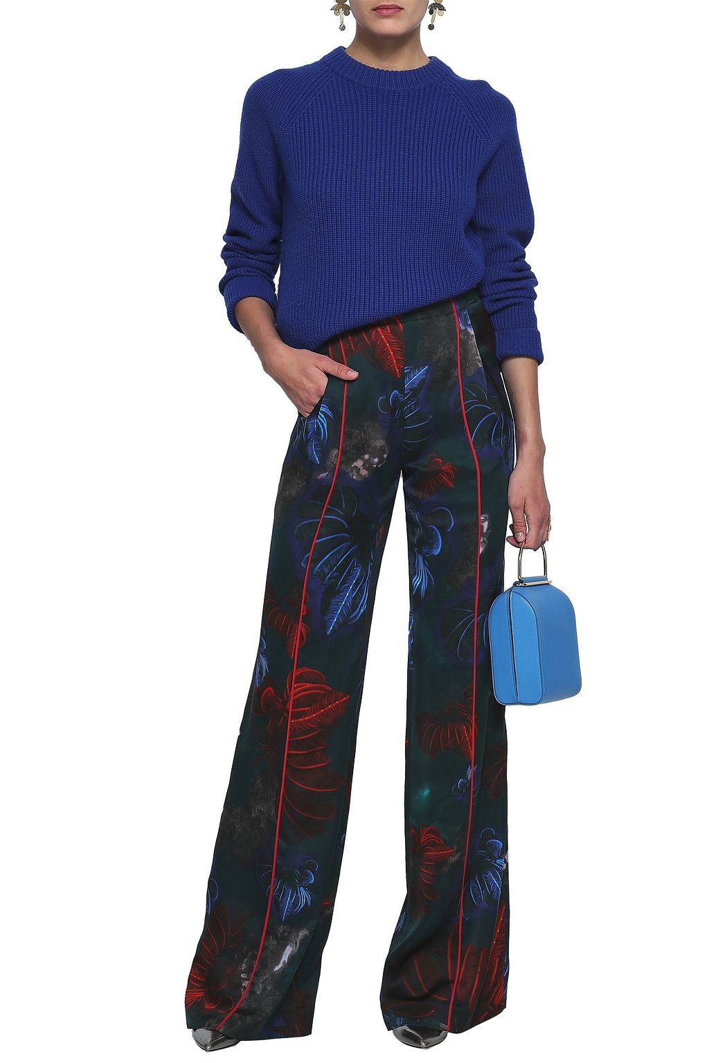 VIONNET Printed silk-satin wide-leg pants